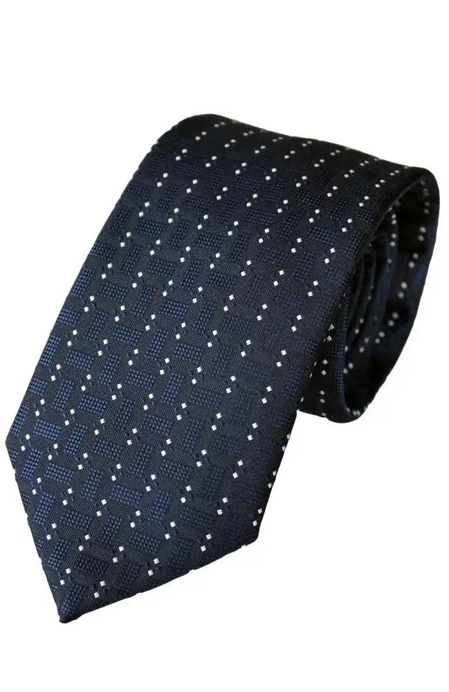 Stylish Navy Geometric Pattern Polyester Tie for Men - Perfect for Business, Weddings & Formal Events | LA Smith Collection