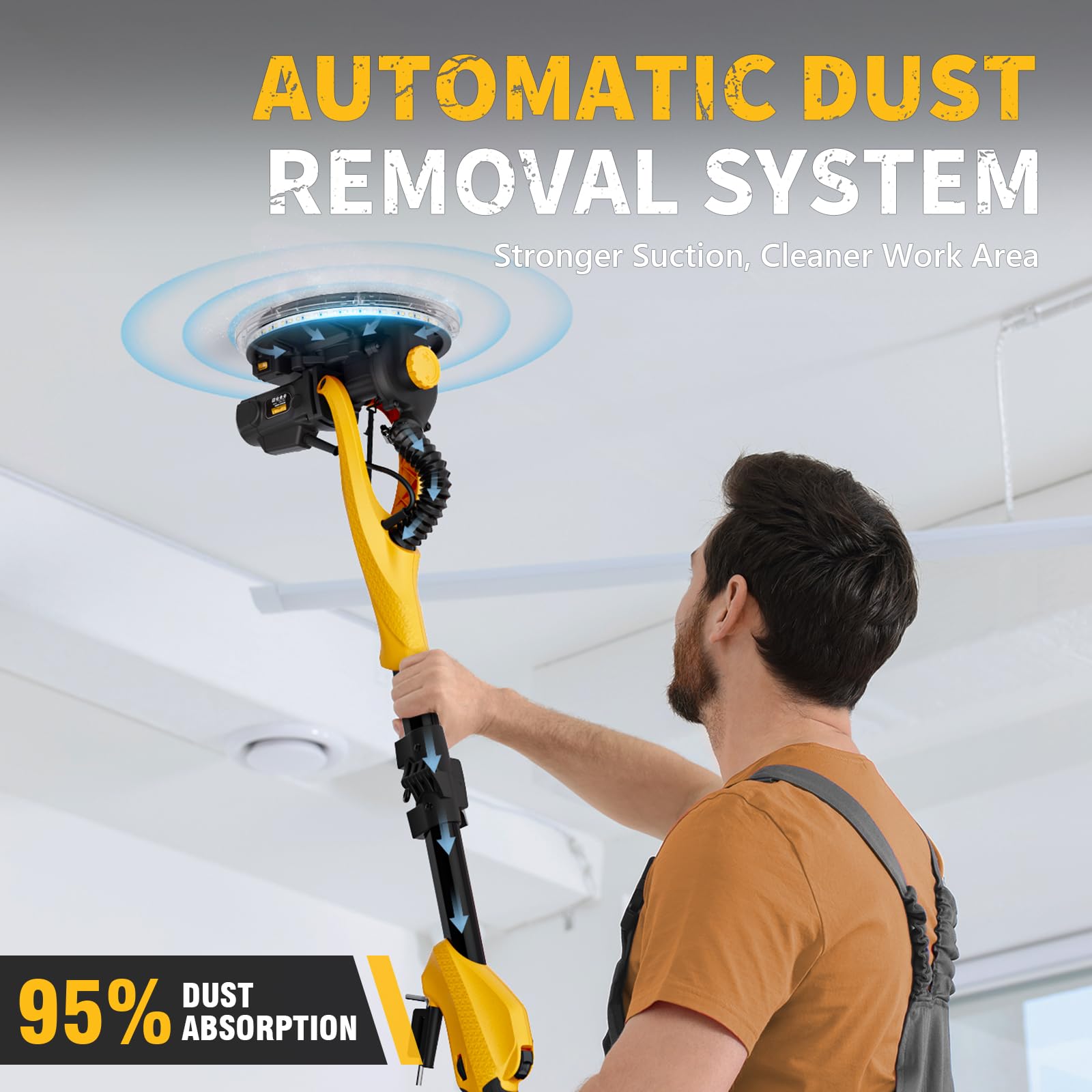 1050W Electric Drywall Sander with Vacuum Dust Collection - 2100RPM Wall Sander with 7 Speed Settings, Foldable Handle & LED Lights - Perfect for Home Renovation, Drywall Repair and Professional Construction Projects