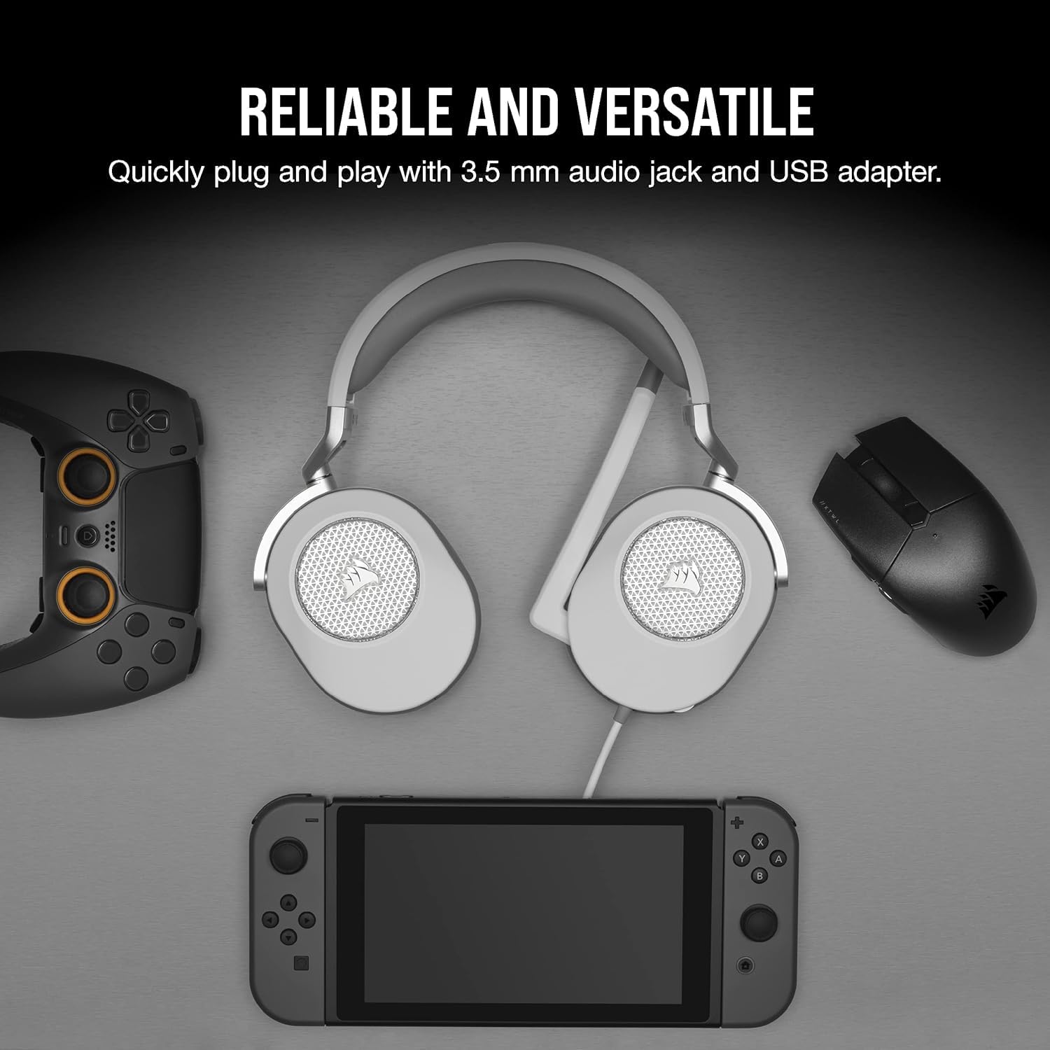 Corsair HS65 Surround Gaming Headset with 3.5mm Connector - White | Discord Certified | Compatible with Mac, PS5, PS4, Xbox Series X/S & Nintendo Switch | Immersive Sound for Competitive Gaming, Streaming & Virtual Meetings
