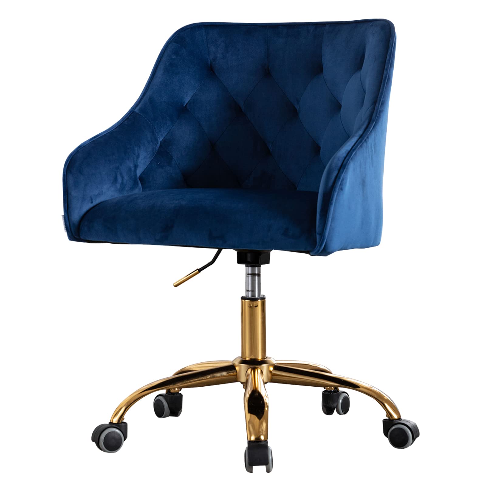 Elegant Velvet Swivel Office Chair for Women - Modern Computer Desk Chair with Wheels & Arms, Cute Vanity Chair for Home Office, Study, Living Room (Navy & Gold) - Perfect for Work, Gaming & Relaxation
