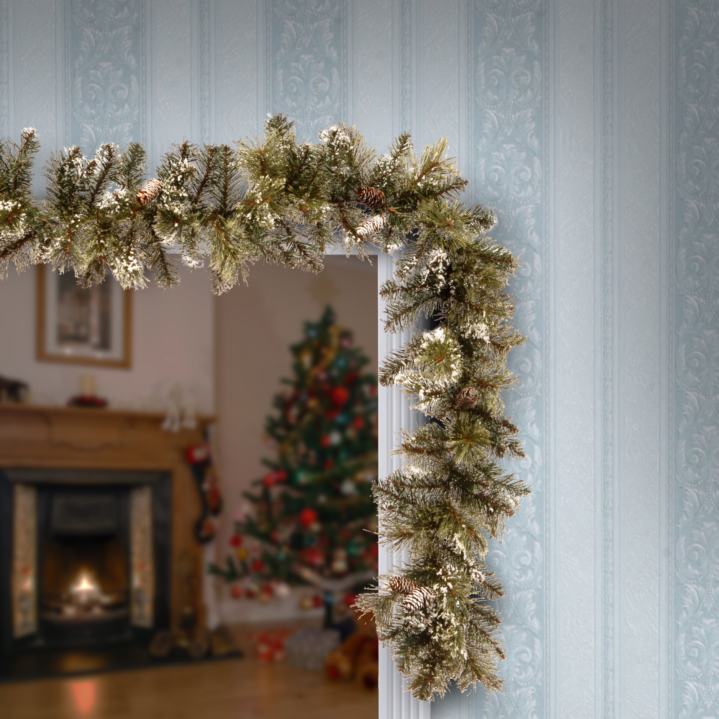 6 ft. Glittery Bristle Pine Garland - Christmas Tree Decor, Holiday Party Decoration, Festive Home & Office Decor for Xmas, Winter, and New Year Celebrations