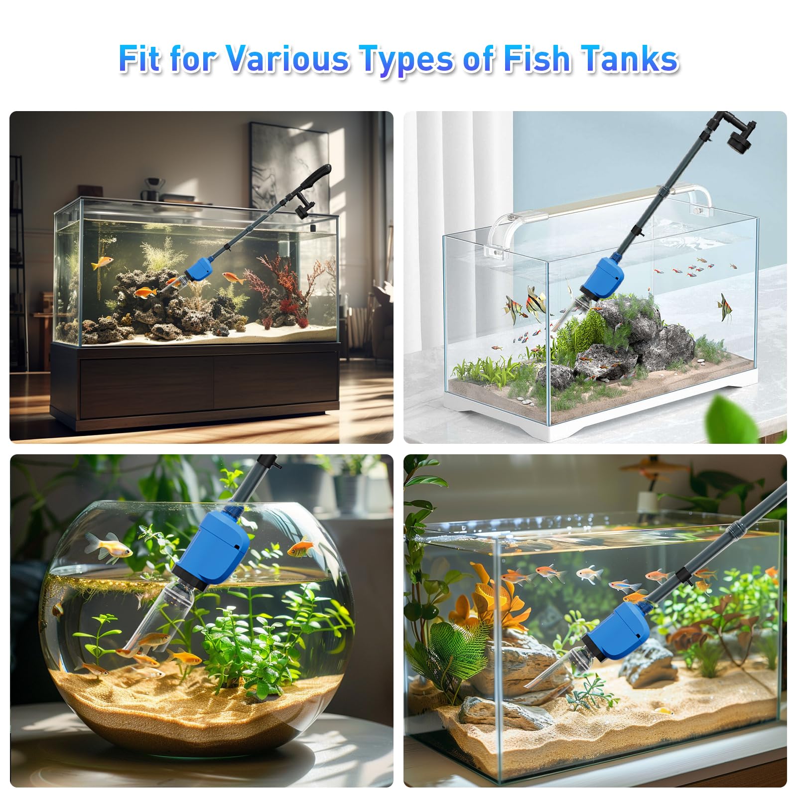 Electric Aquarium Gravel Cleaner - 32W 6-in-1 Multifunctional Automatic Fish Tank Vacuum for Sand Washing & Water Changing | Perfect for Freshwater & Saltwater Tanks, Home & Office Aquarium Maintenance