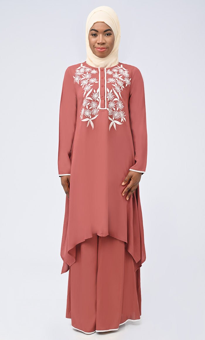 Jamila Embroidered Abaya Set with Matching Hijab & Pockets - Elegant Islamic Prayer Dress for Women | Perfect for Eid, Mosque & Special Occasions