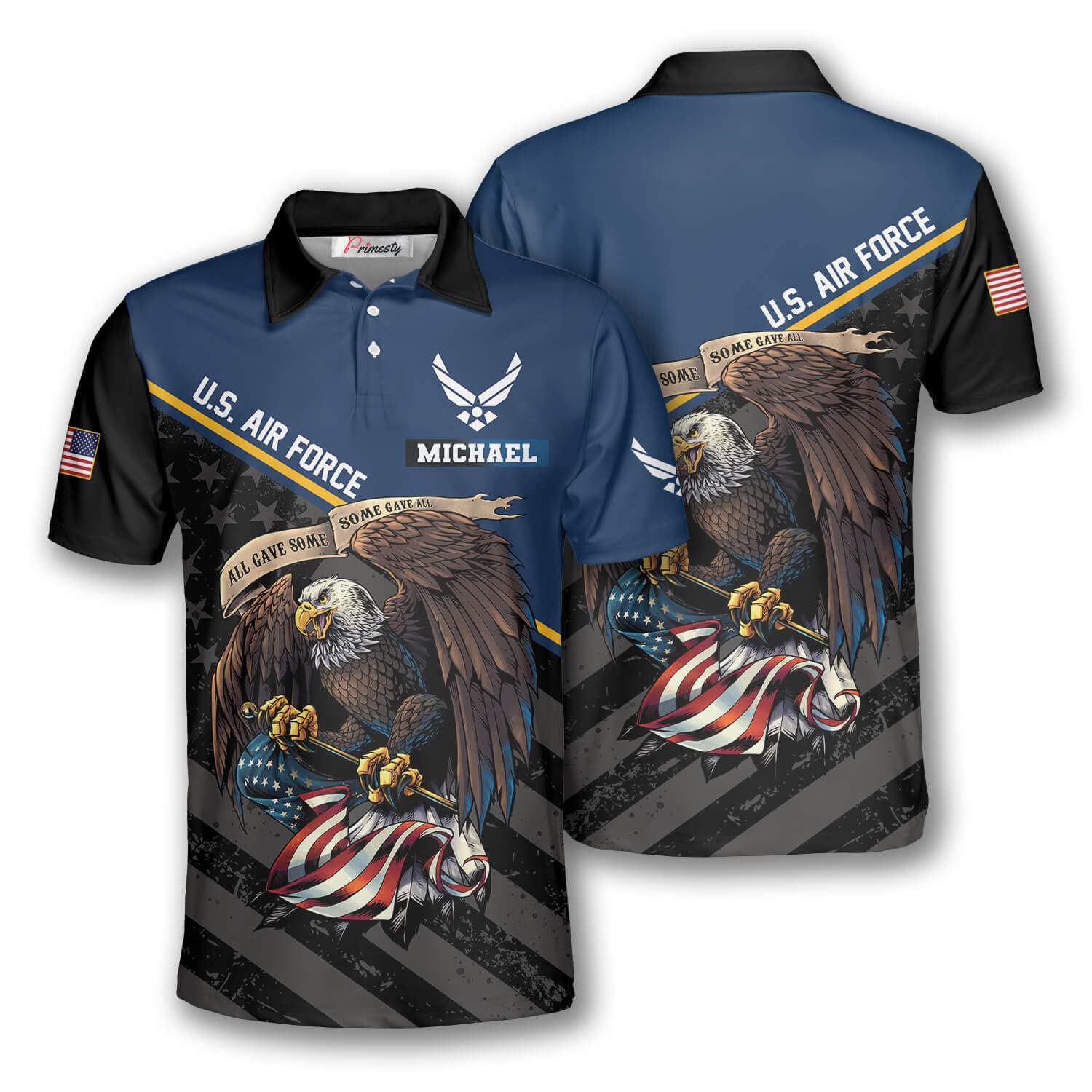 PRIMESTY Custom Air Force Veteran Polo Shirts for Men - Personalized Name & Size S-5XL - Perfect for Military Appreciation, Veterans Day & Patriotic Events