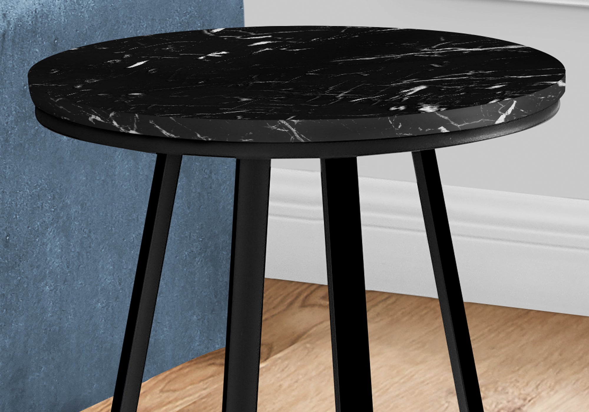 Modern Black Marble Accent Table with Black Metal Base - 22 Inch Height - Perfect for Living Room, Bedroom, or Office Decor