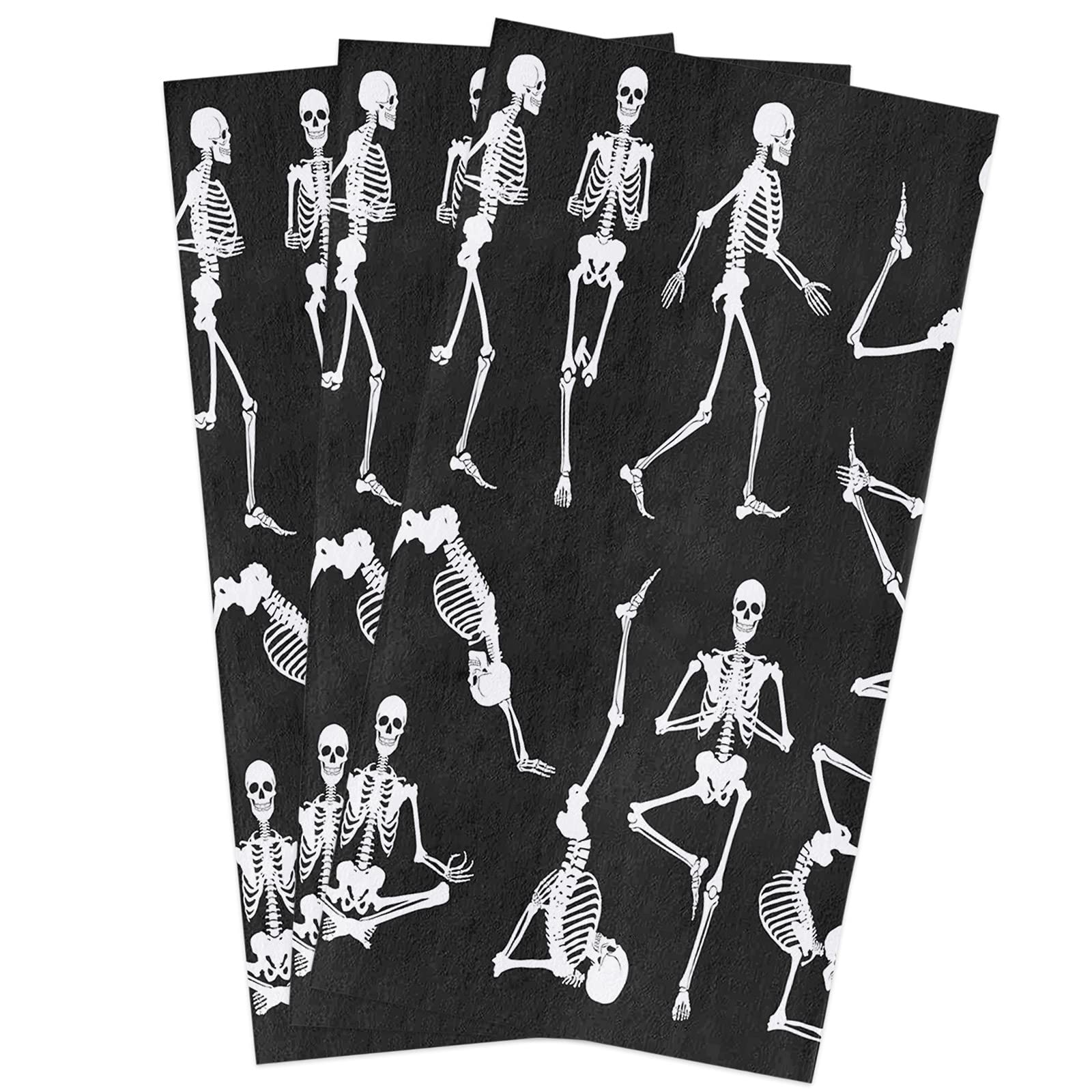 Funny Skeleton Tea Towel - Microfiber, Absorbent & Washable - Halloween Kitchen Decor - 18x28 Inch for Home & Party