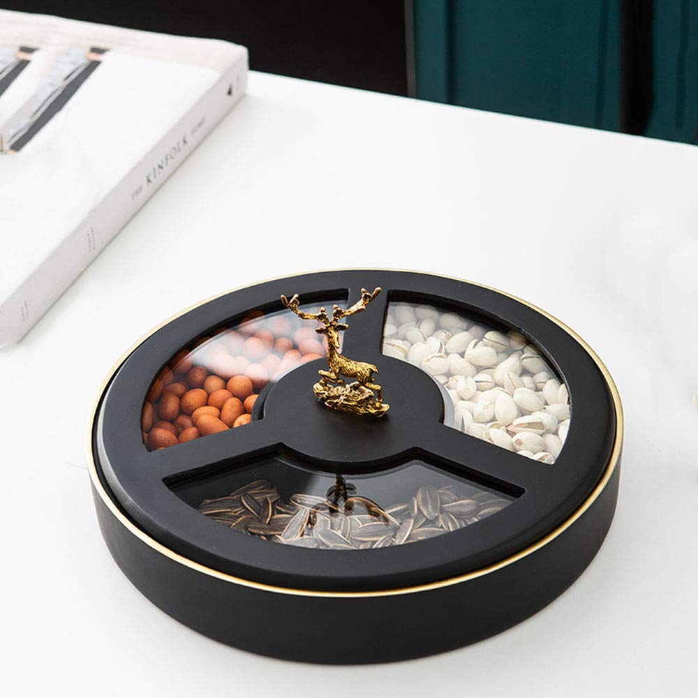 12-Inch Rotating Snack Tray - Small Lazy Susan Turntable for Nuts, Candy & Appetizers - Black/Brown Serving Platter for Parties, Dining & Kitchen Organization
