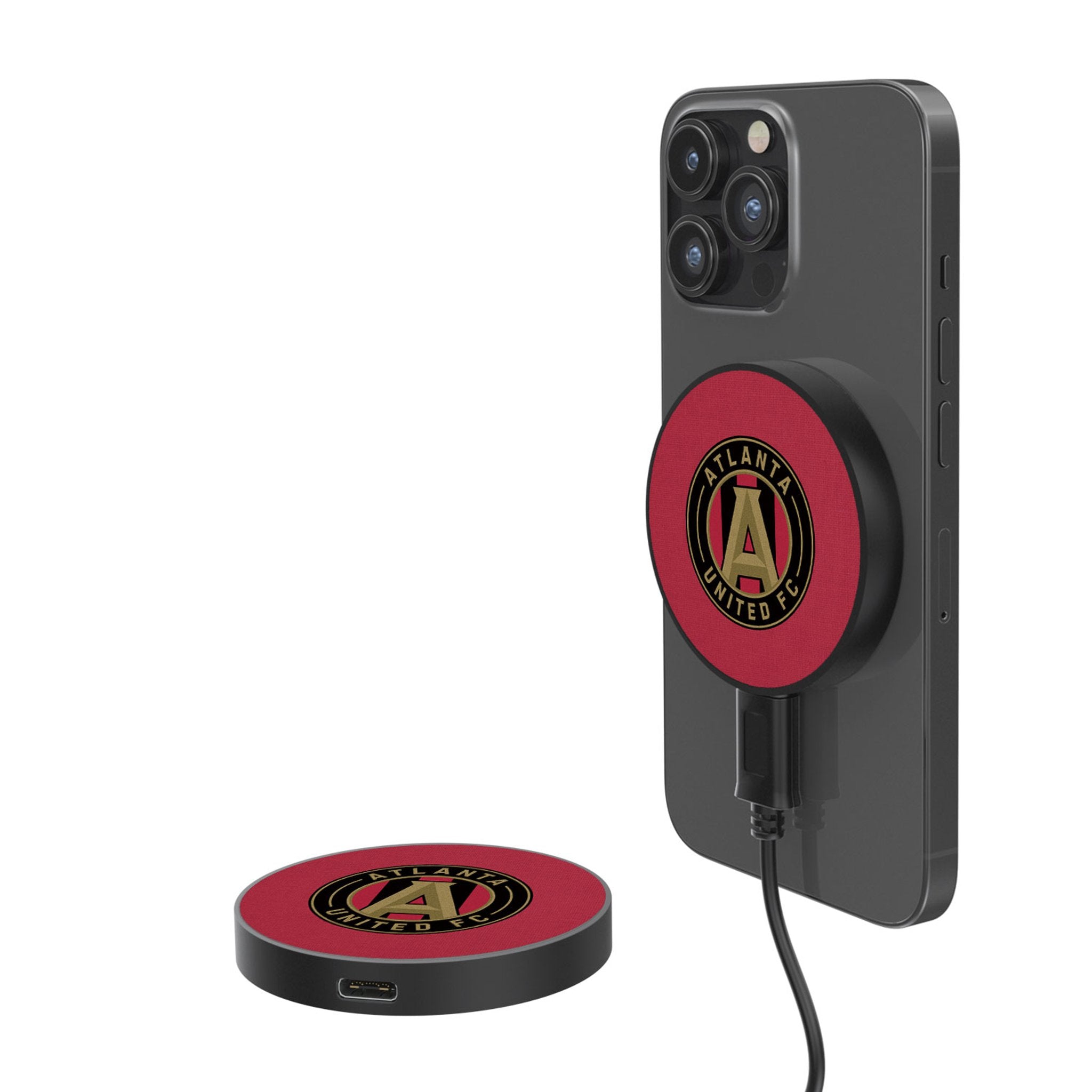 Atlanta United FC 15W Fast Wireless Magnetic Charger - Portable Qi Charging Pad for iPhone, Samsung, AirPods - Perfect for Home, Office, Car & Travel