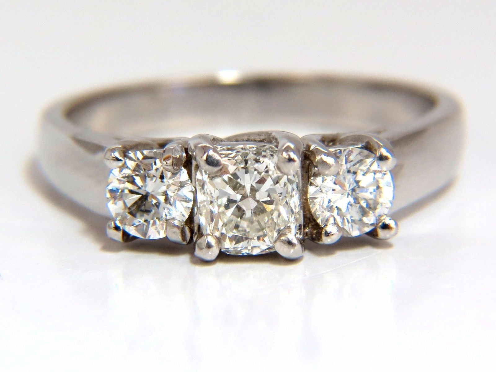1.08CT Classic Three Natural Cushion & Round Diamond Ring in 14KT White Gold - Elegant Engagement, Wedding, or Anniversary Jewelry Gift for Women