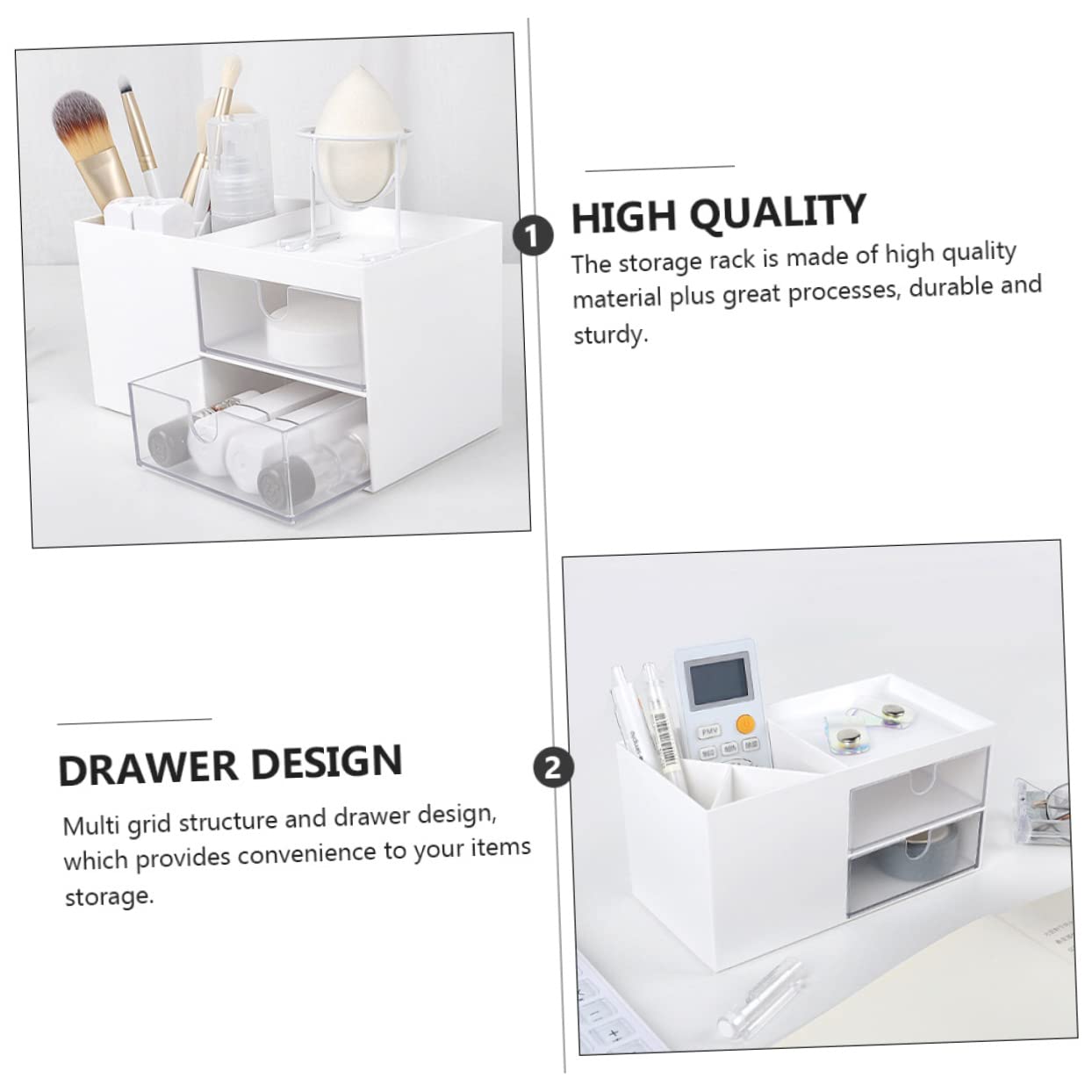 Levemolo Makeup Organizer with Drawers - 3-Tier Cosmetic Storage Box with Multiple Grids, Practical Vanity Organizer for Bathroom, Bedroom & Travel