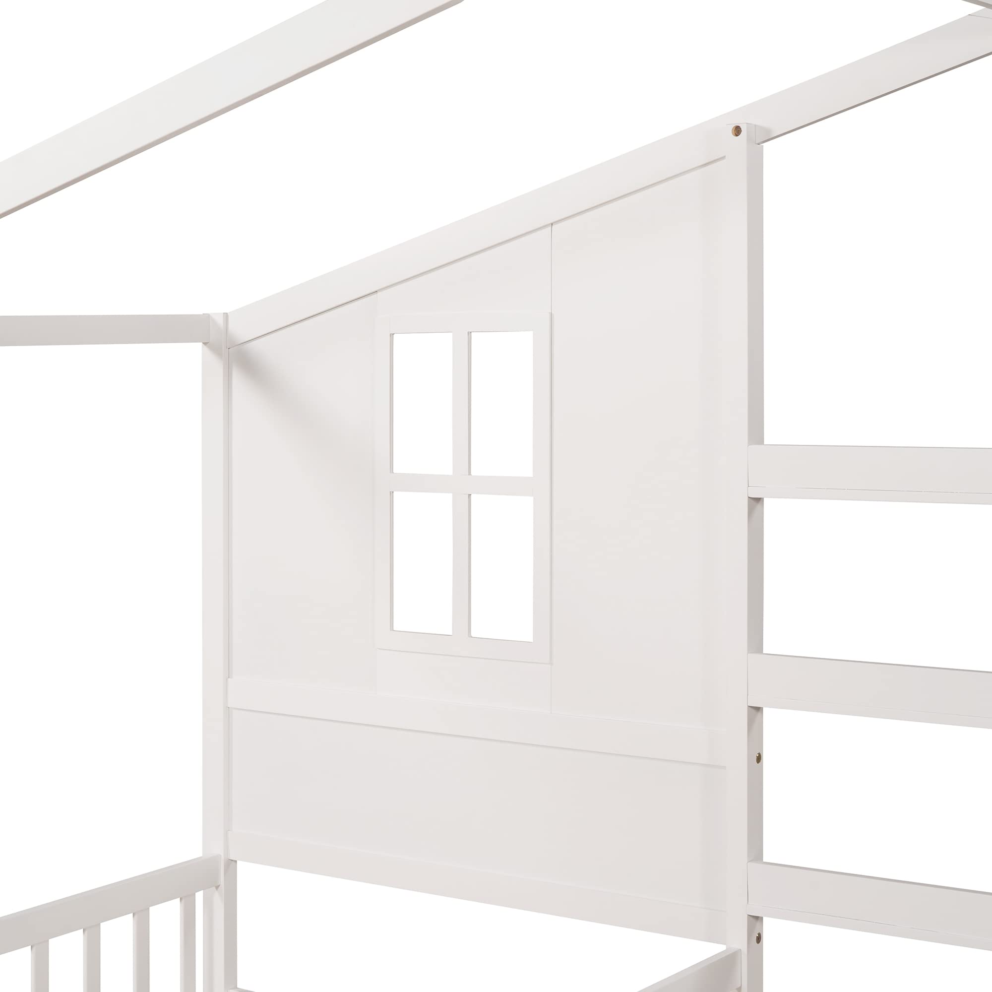 Bellemave L-Shaped Twin Bed Frame with Roof - Solid Wood Corner House Bed for Kids & Teens - Space-Saving Platform Bed for Small Rooms (White) - Perfect for Shared Kids' Bedrooms, Lofts & Cozy Spaces
