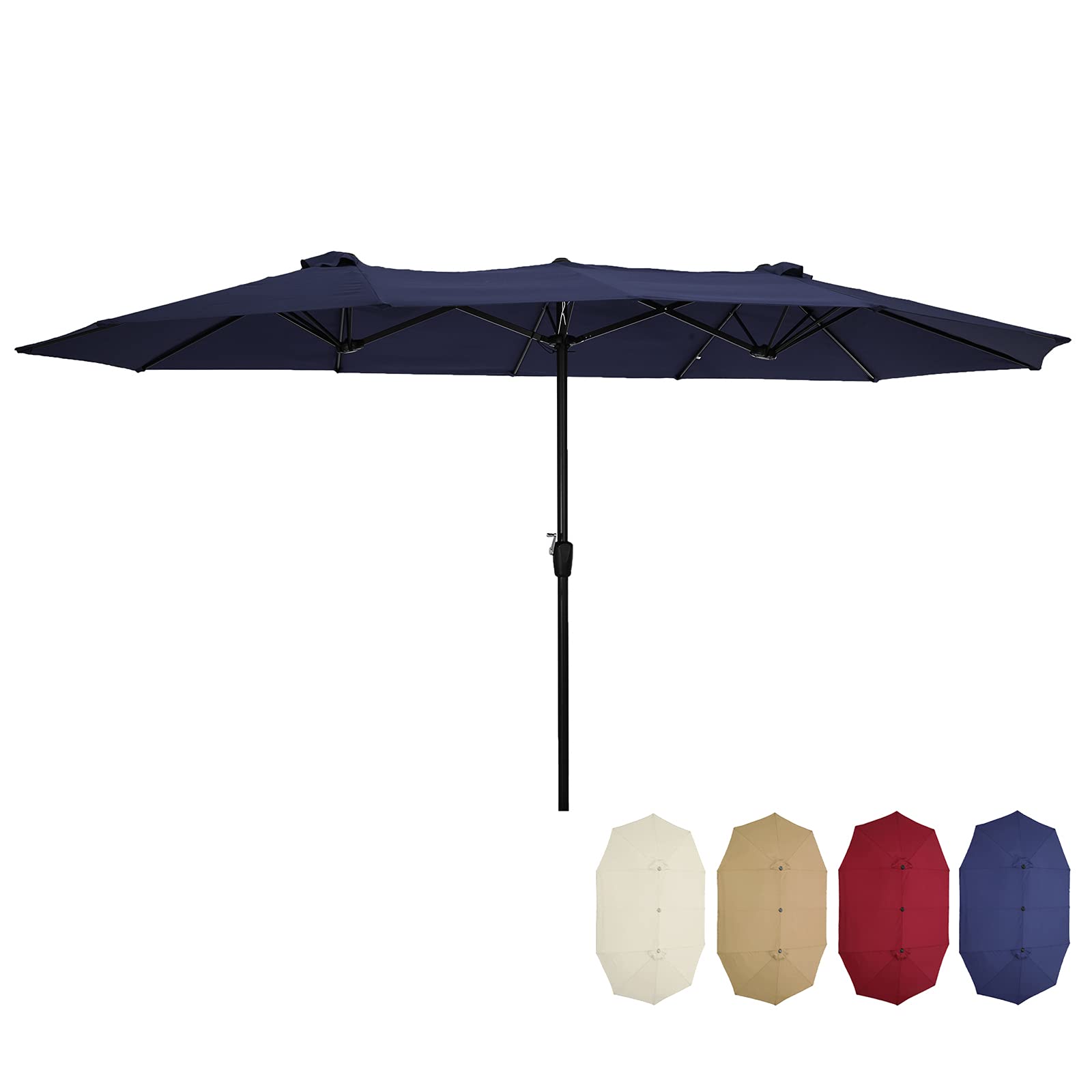 15x9ft Large Double-Sided Rectangular Outdoor Patio Market Umbrella with Crank - Blue | Sun Shade for Poolside, Backyard, Garden & Commercial Use