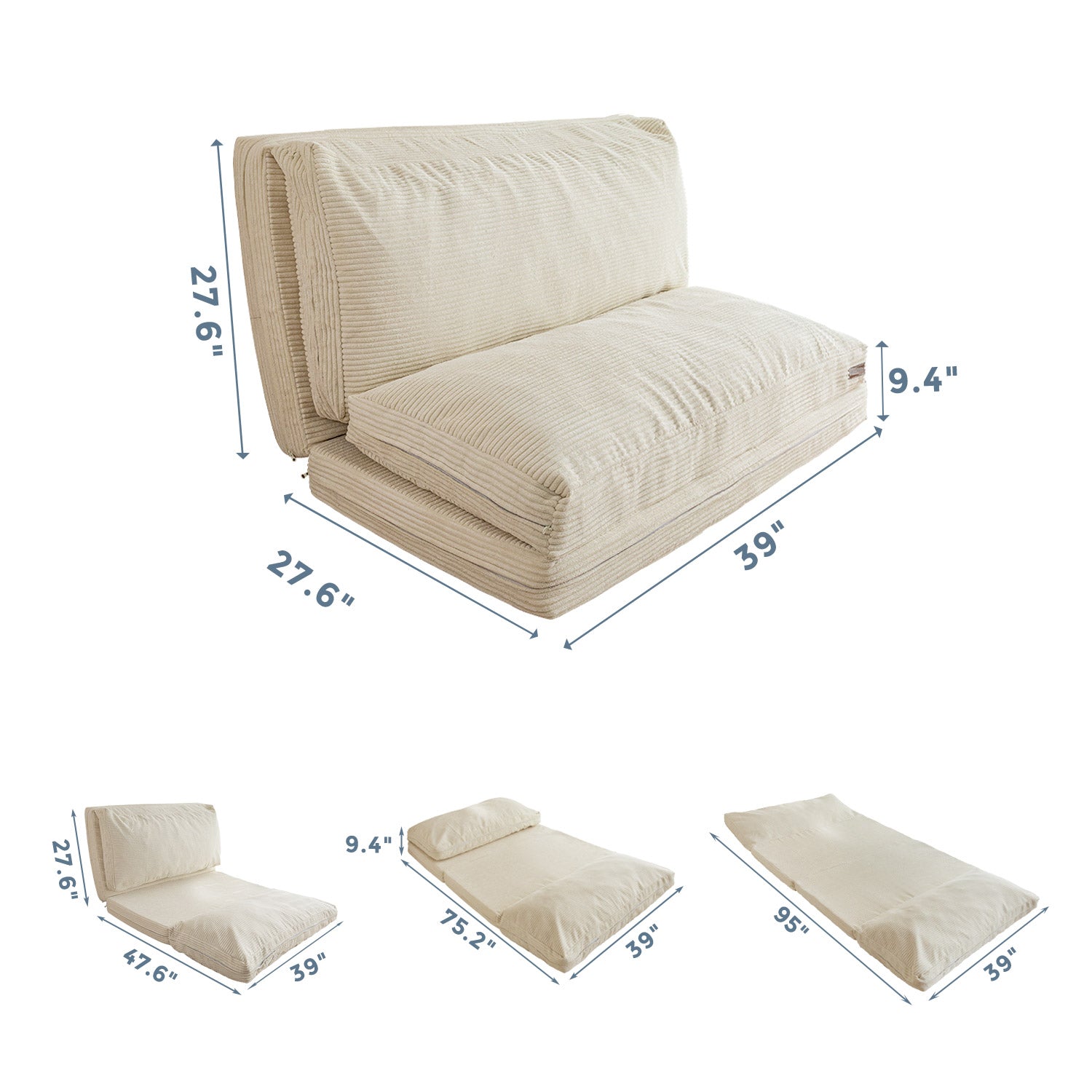MAXYOYO Foldable Corduroy Bean Bag Sofa Bed with Washable Cover - Perfect for Living Room Lounging, Dorm Room Comfort & Kids Play Area