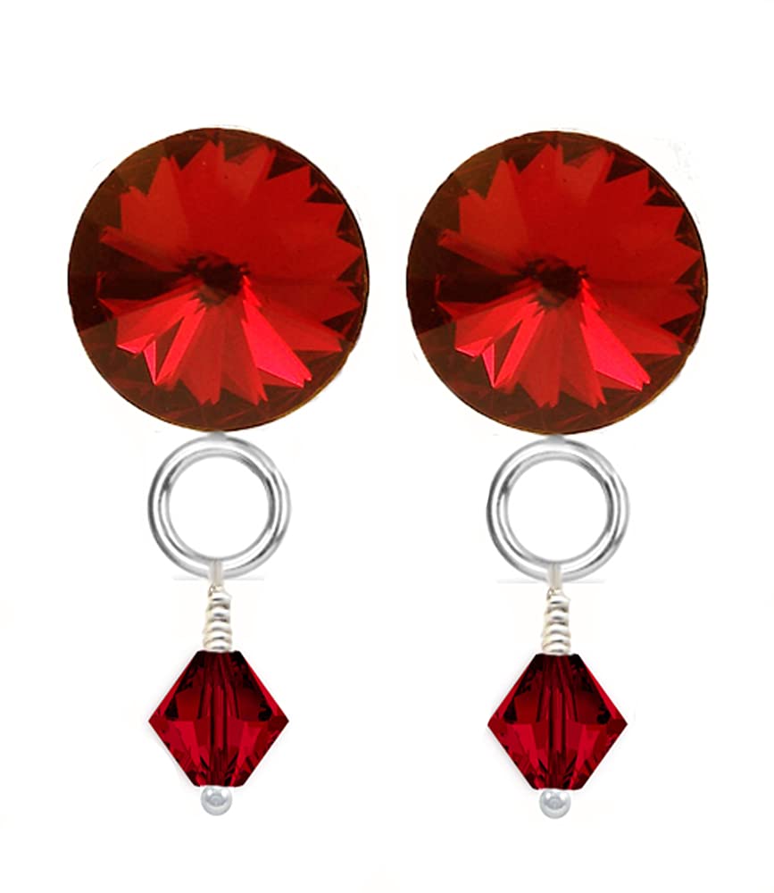 Red Rhinestone Post Earrings with Genuine Austrian Crystal Rivolis & Stainless Steel Settings - Elegant Red Crystal Dangle Earrings for Women | Perfect for Parties, Weddings & Evening Events