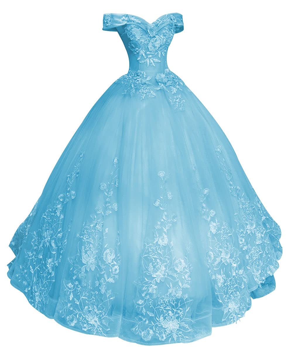 JAEDEN Elegant Off-Shoulder Ball Gown Prom Dress with Lace Appliques - Quinceanera, Formal Evening Gown for Homecoming, Wedding, Pageant & Special Occasions