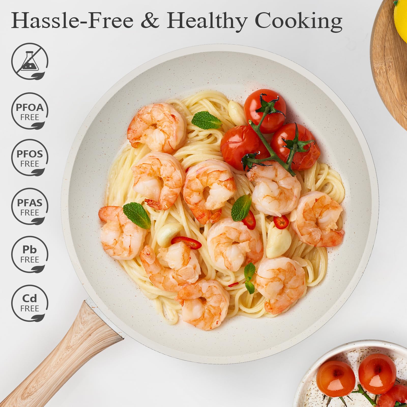 12-Piece Nonstick Cookware Set - White Granite Induction Pots & Pans, PFAS/PFOA/PFOS Free Healthy Kitchen Cooking Set with Frying Pans, Saucepans & Steamer | Perfect for Home Cooking, Meal Prep & Induction Stovetops