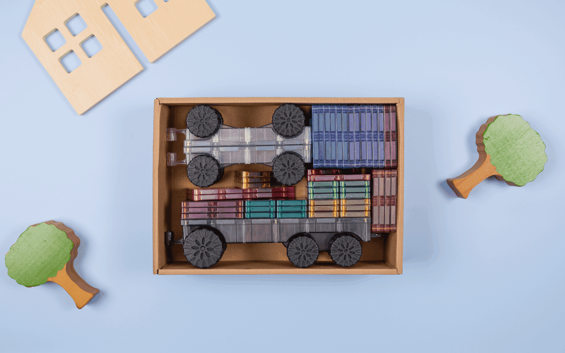 Connetix Magnetic Tiles Pastel Transport Set - 50 Piece STEM Educational Building Toys for Kids | Perfect for Preschool Learning, Creative Play & Sensory Development Activities