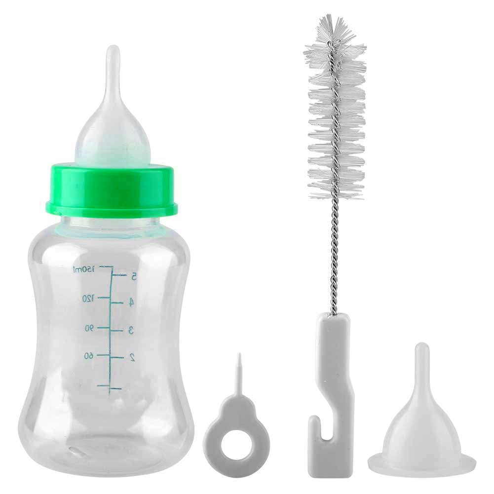 SR VISION Durable 150ML Plastic Pet Milk Feeder Bottle with Long Handle Brush & Nipple Set - Ideal for Puppies & Small Dogs - Drinking Water & Milk - Easy to Clean - Multicolor (Pack of 1) - Perfect for Newborn Pets, Travel & Home Use