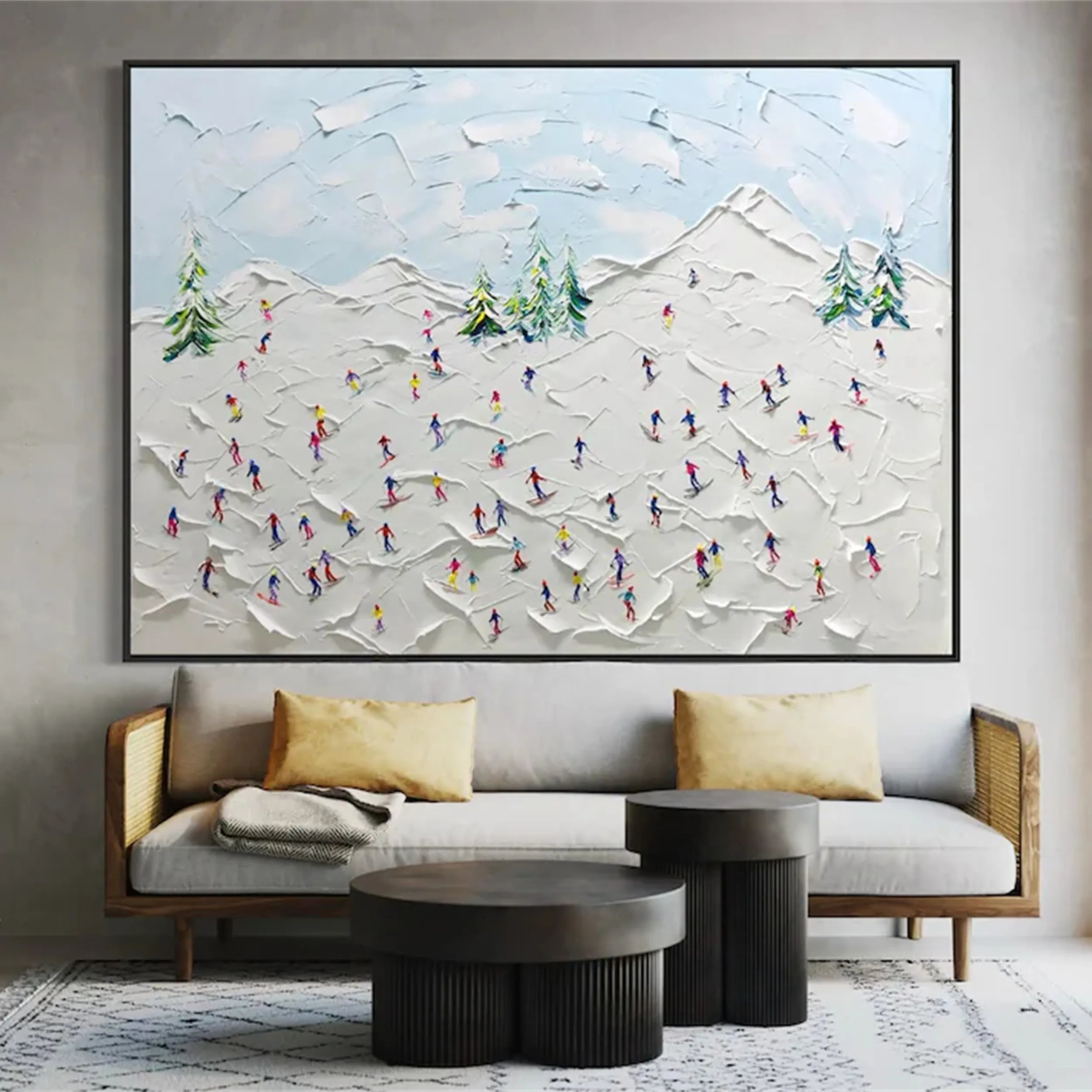 Premium Skiing Sport Art Textured Canvas Painting - Winter Sports Wall Decor for Home & Office - Perfect for Ski Lodge, Cabin, or Mountain-Themed Interior Design