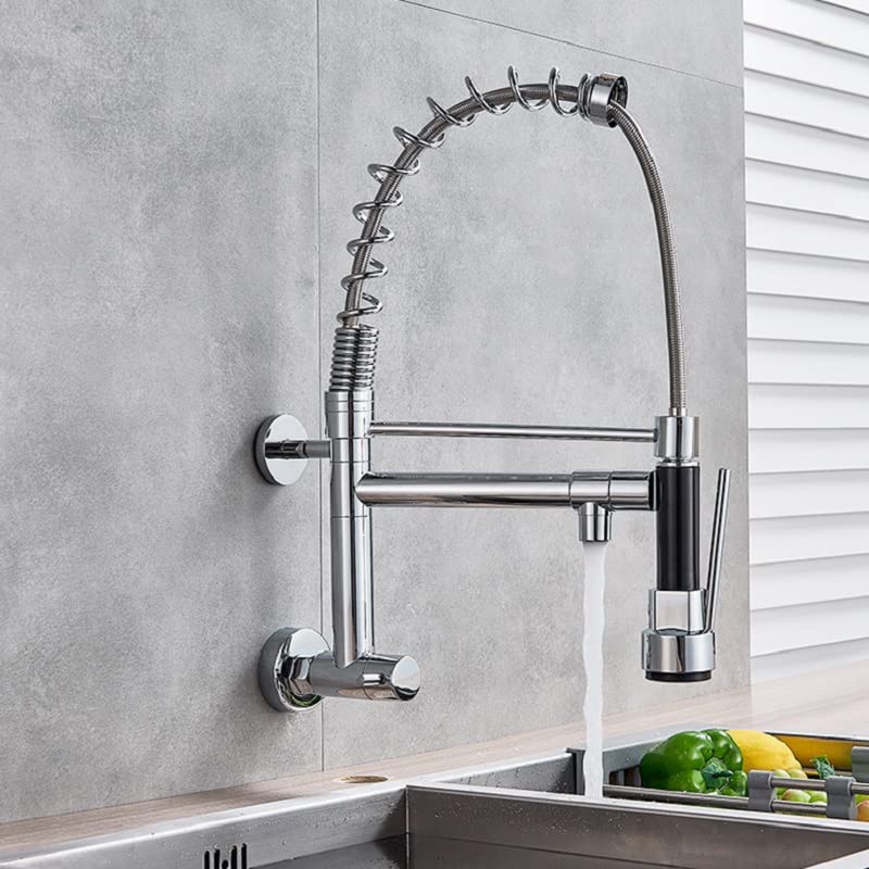 GKEKWMX Wall Mounted Kitchen Sink Faucet - Pull Down Spring Style Single Cold Water Tap for Bar, Farmhouse & Commercial Use, Ideal for Small Spaces & High-Traffic Areas