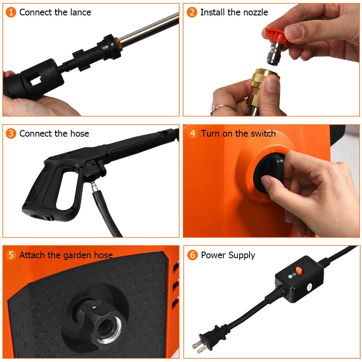 Goplus 3500PSI 2.6GPM Electric Pressure Washer - 1800W High Power Portable Pressure Cleaner with 4 Nozzles for Car, Fence, Patio, Driveway, Deck & Garden Cleaning (Orange) - Perfect for Home, RV and Outdoor Surface Deep Cleaning