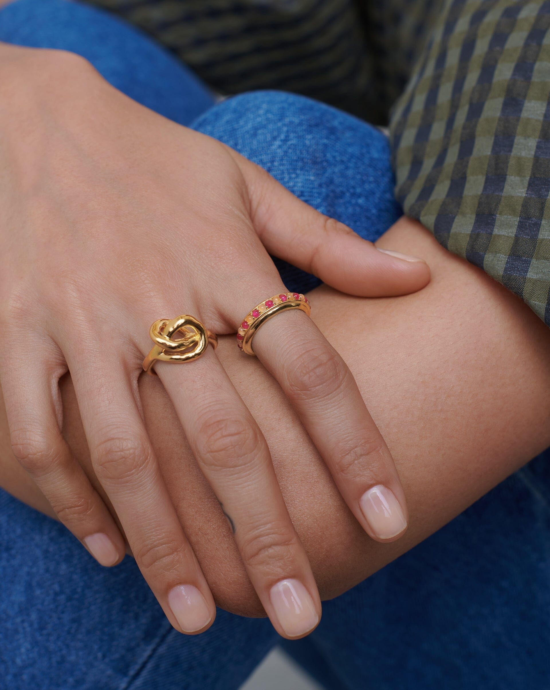 Hot Rox Gemstone Stacking Ring - 18k Gold Vermeil with Pink Quartz & Peach Chalcedony | Dainty Layered Jewelry for Everyday Wear, Gift for Her, Wedding Stackable Rings