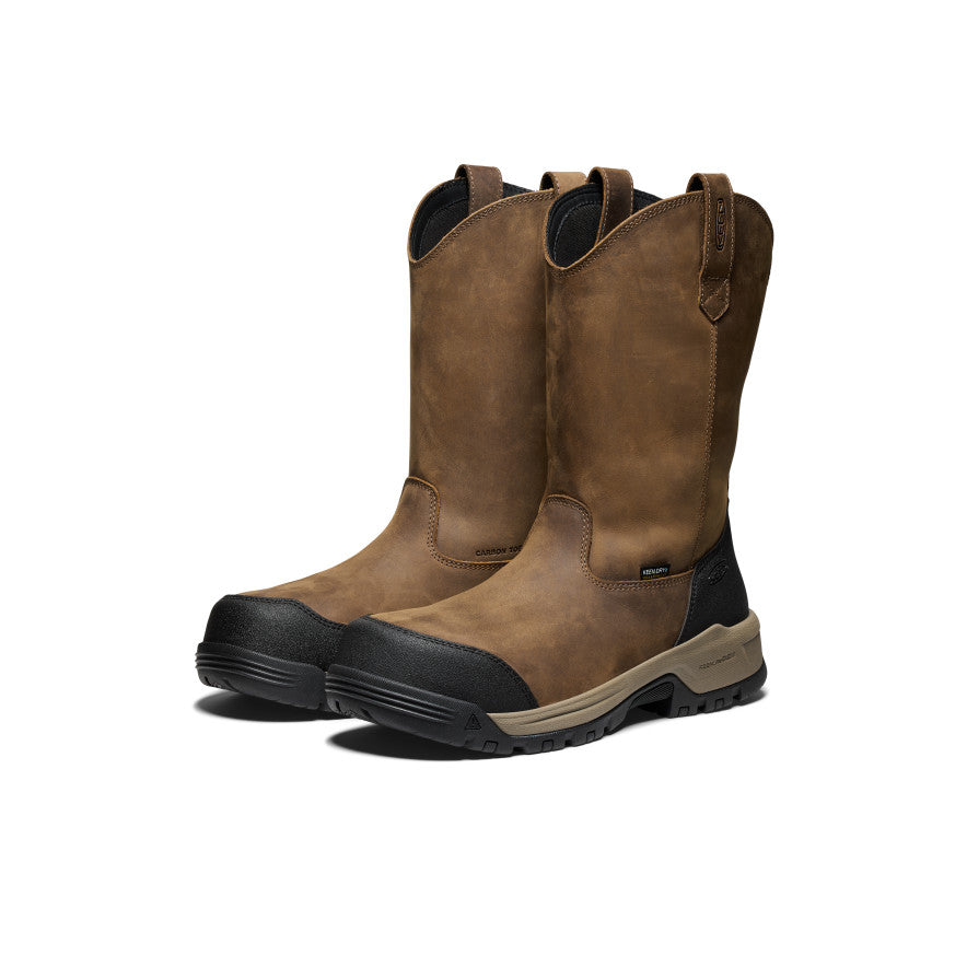 Waterproof Men's Evanston Pull On Boot with Carbon Toe - Bison/Black | Slip Resistant Work Boots for Construction, Hiking & Outdoor Activities