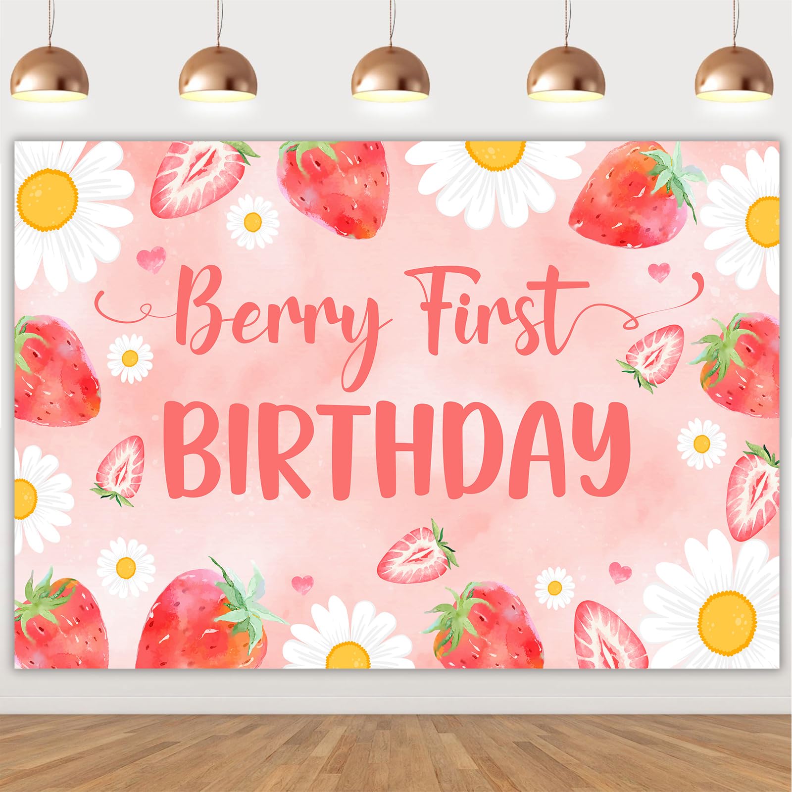 Strawberry Daisy Birthday Party Decorations - Berry Themed Backdrop & Photography Background for 1st Birthday Celebrations, Baby Showers & Special Events