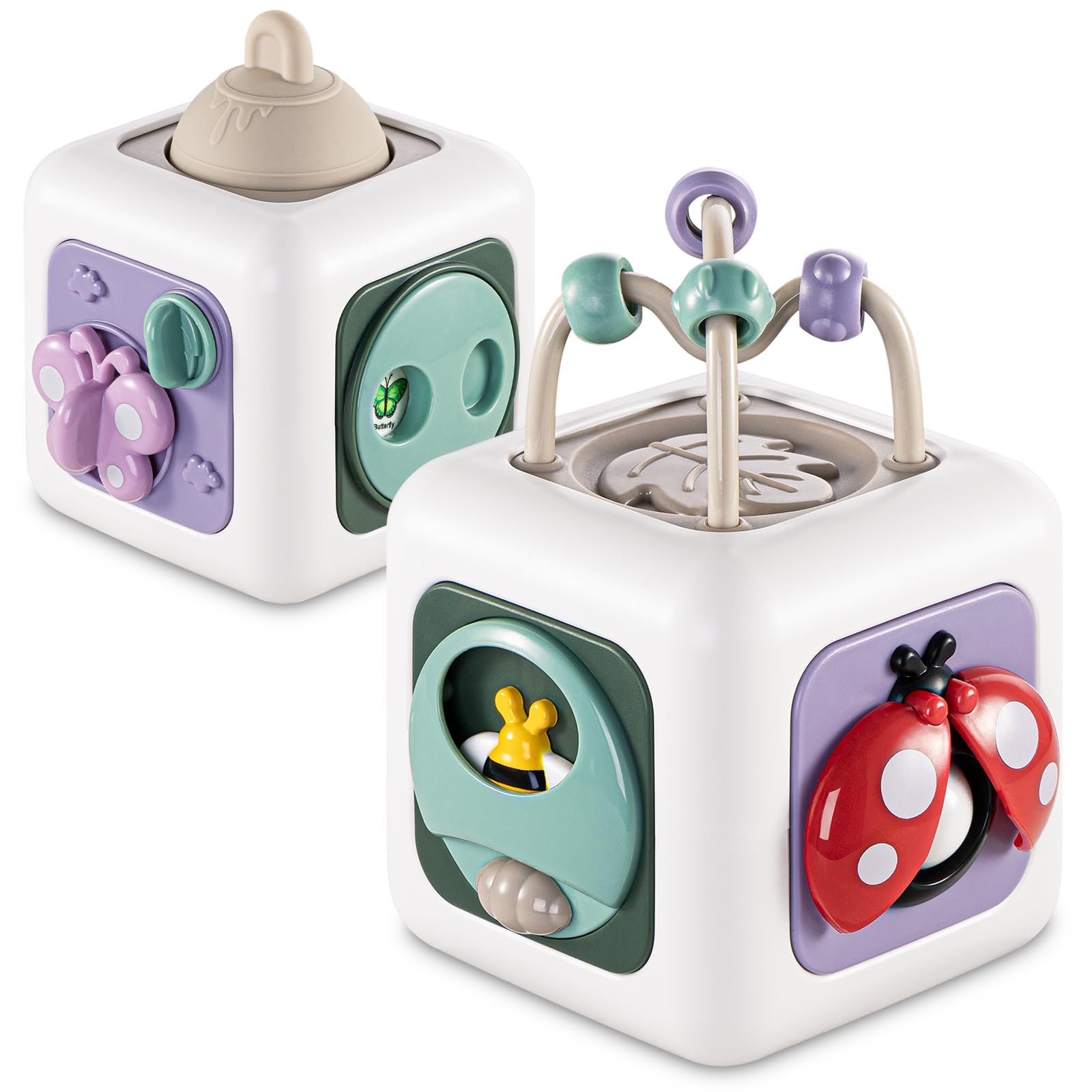**Montessori Baby Busy Board Cube - Sensory Learning Toy for 1-3 Year Old Girls & Boys | Fine Motor Skills Development | Travel & Airplane Activity Toy | Ideal Birthday Gift for 6+ Months (Perfect for Home, Car & Daycare Play)**
