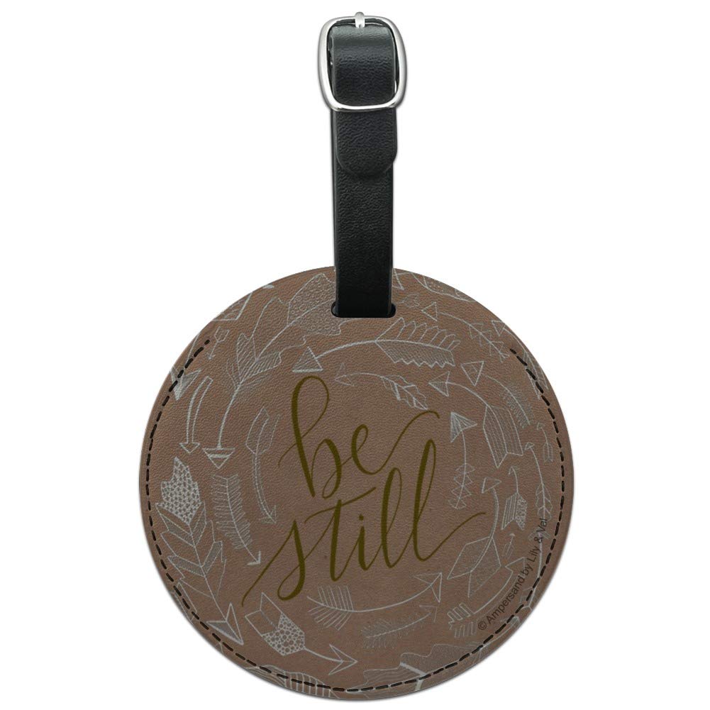 Be Still Arrows Round Leather Luggage Tag - Durable Suitcase ID Card Holder for Travel Bags & Carry-Ons | Perfect for Business Trips, Vacations & Airport Identification