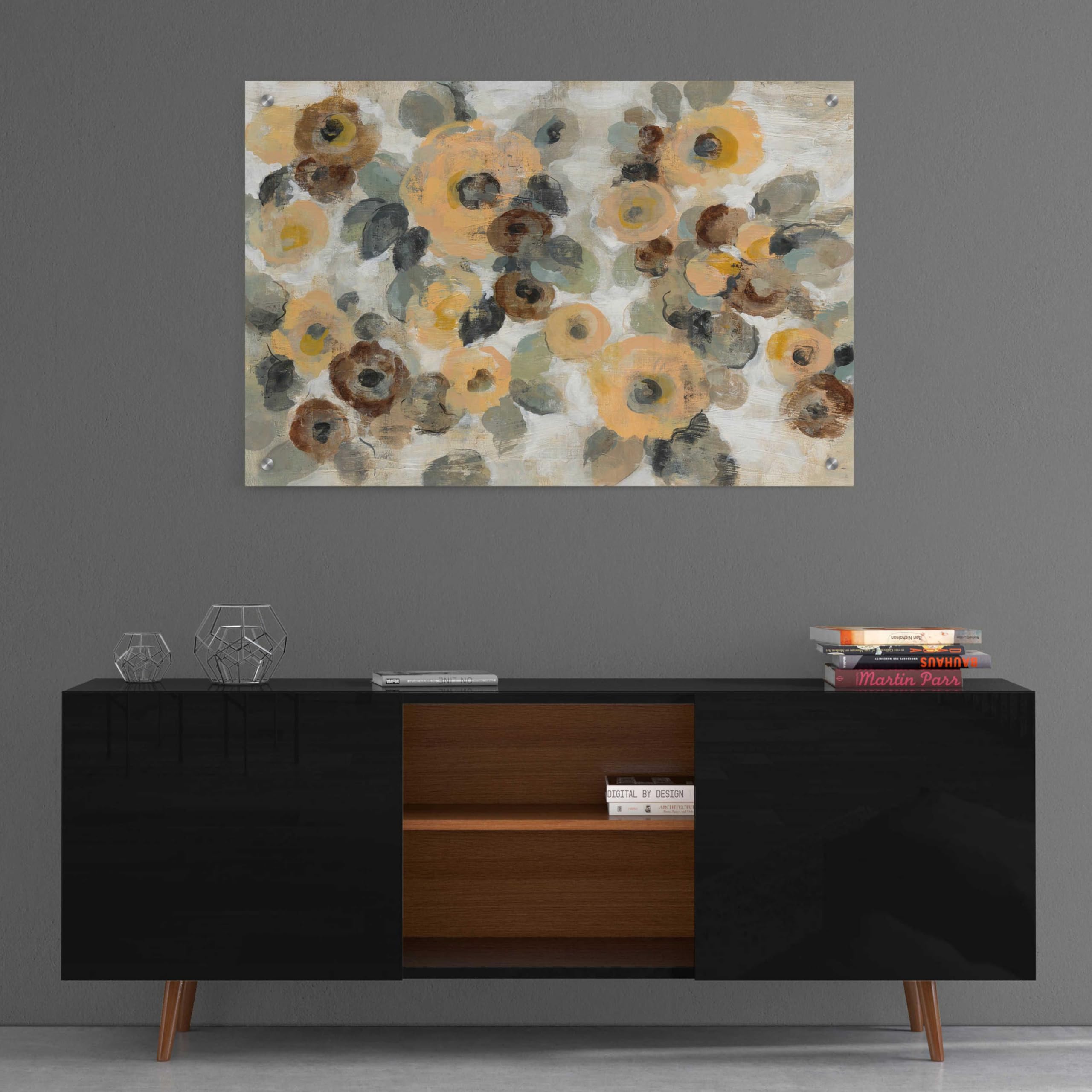 Silvia Vassileva Neutral Floral I Acrylic Glass Wall Art - 36x24 Inches Modern Floral Painting for Living Room, Bedroom & Office Decor
