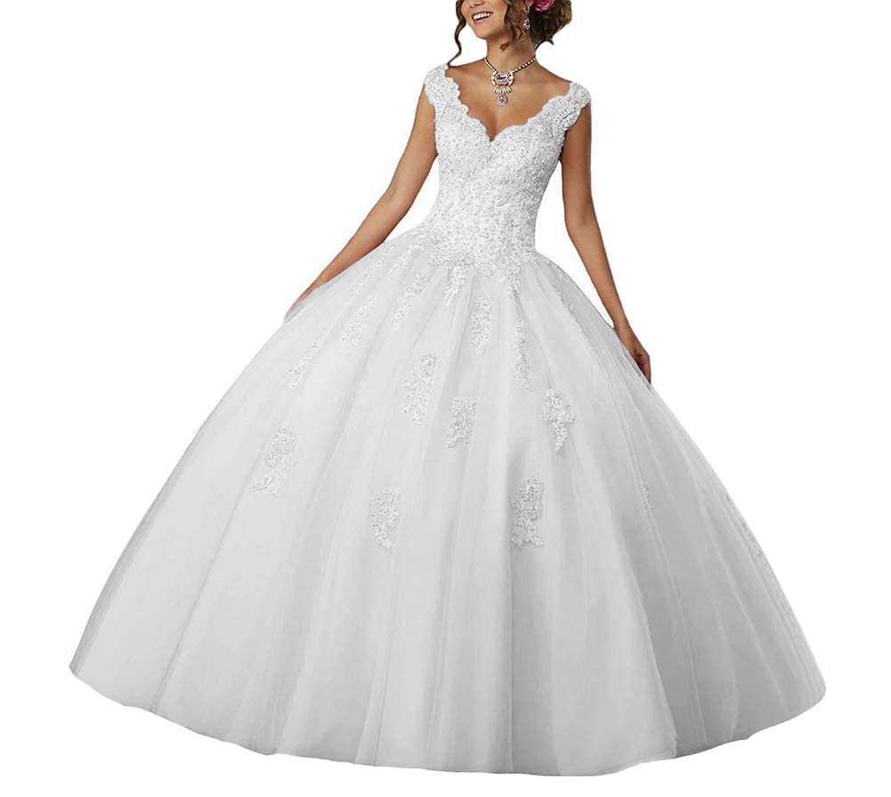 Elegant V-Neck Lace Off-Shoulder Quinceañera Dress for Girls - Sweet 16 Beaded Tulle Ball Gown with Appliques | Perfect for Quinceañeras, Sweet 16 Parties, Proms & Formal Events