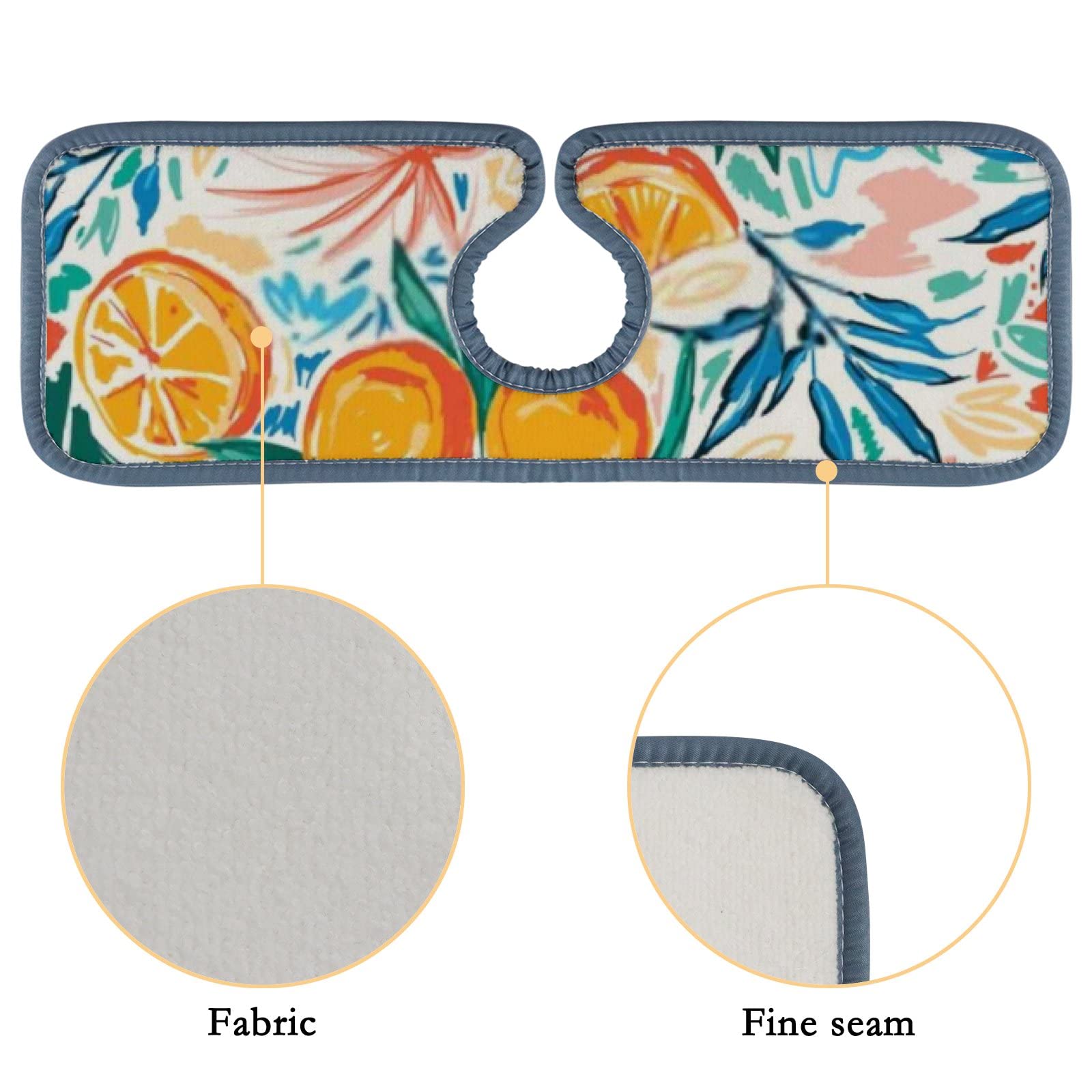 Colorful Fruit Orange Splash Guard Sink Faucet Mat - 2 Pack Absorbent Countertop Protector Pads for Kitchen & Bathroom | Prevents Water Stains, RV & Home Use