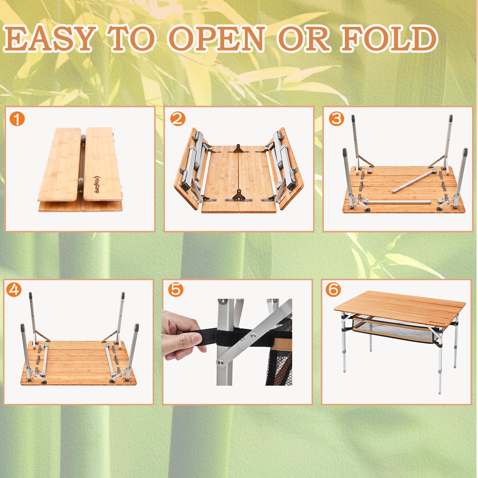 KingCamp 4-Fold Portable Camping Table - Adjustable Height Aluminum Legs, Heavy Duty 176 lbs Capacity with Large Storage Bag - Perfect for Outdoor Travel, Picnic, RV, Beach & Backyard Gatherings (4-5 People)