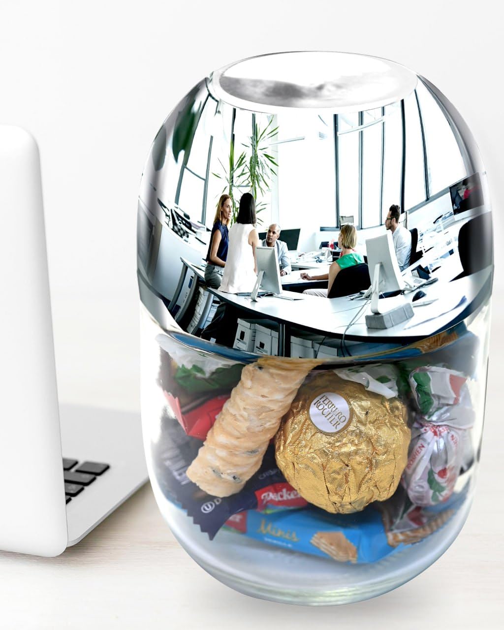 Skywin 2-in-1 Convex Desk Mirror Jar with Silver Lid - Wide Angle Cubicle Mirror for Office & Home, Multipurpose Storage Organizer with Aesthetic Design - Perfect for Workspace, Vanity & Home Decor