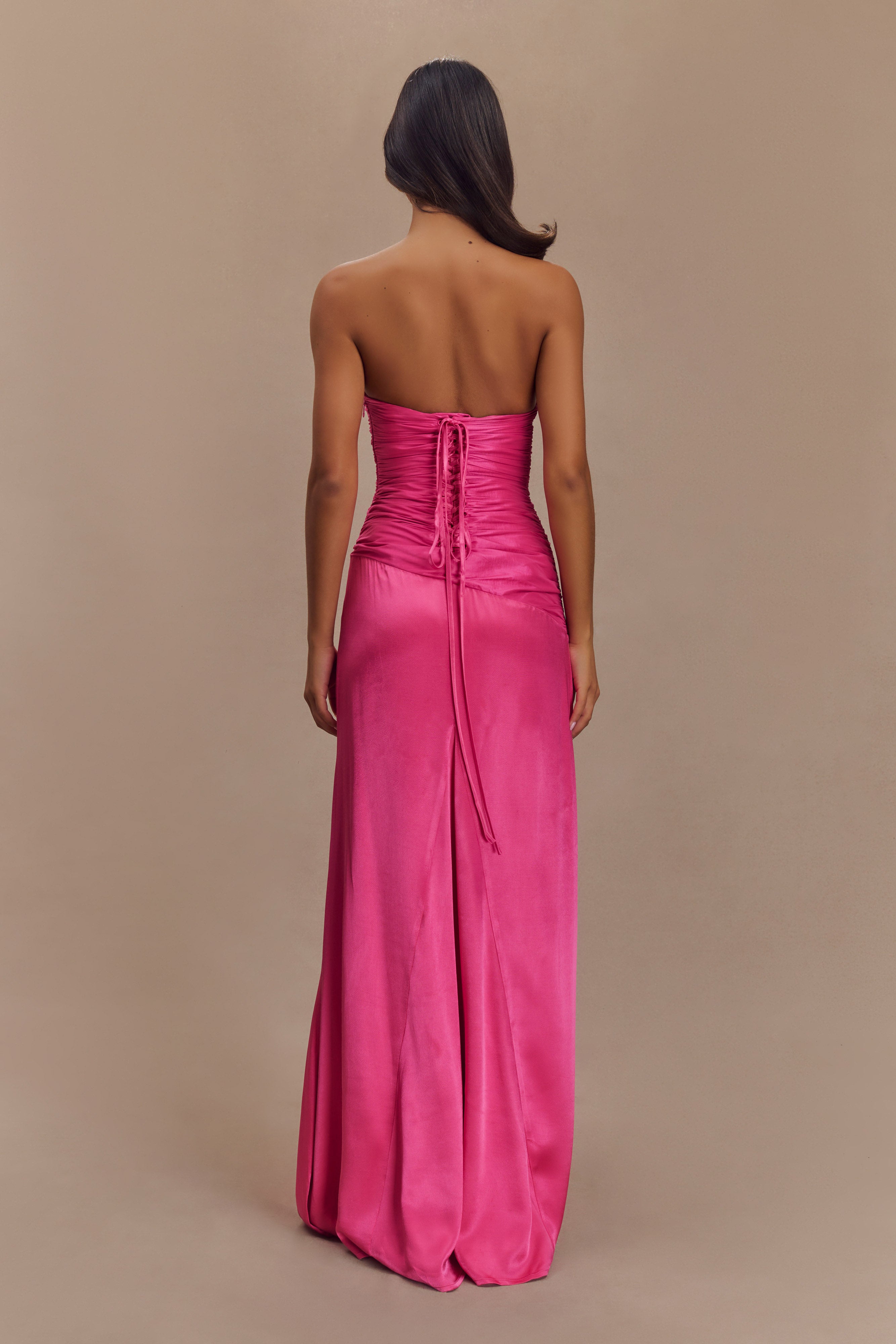 Elegant Strapless Taffeta Maxi Dress in Crimson Pink - Perfect for Weddings, Prom & Formal Events