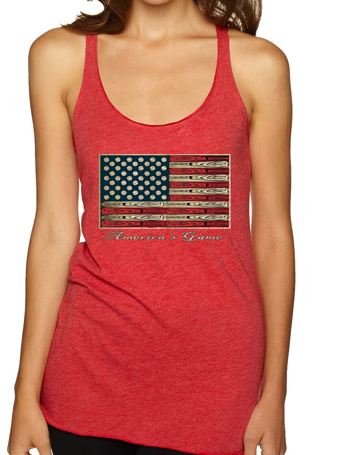 American Flag Baseball Game Sports Tri-Blend Racerback Tank Top - Comfortable Athletic Wear for Baseball Fans, Team Spirit & Casual Outfits