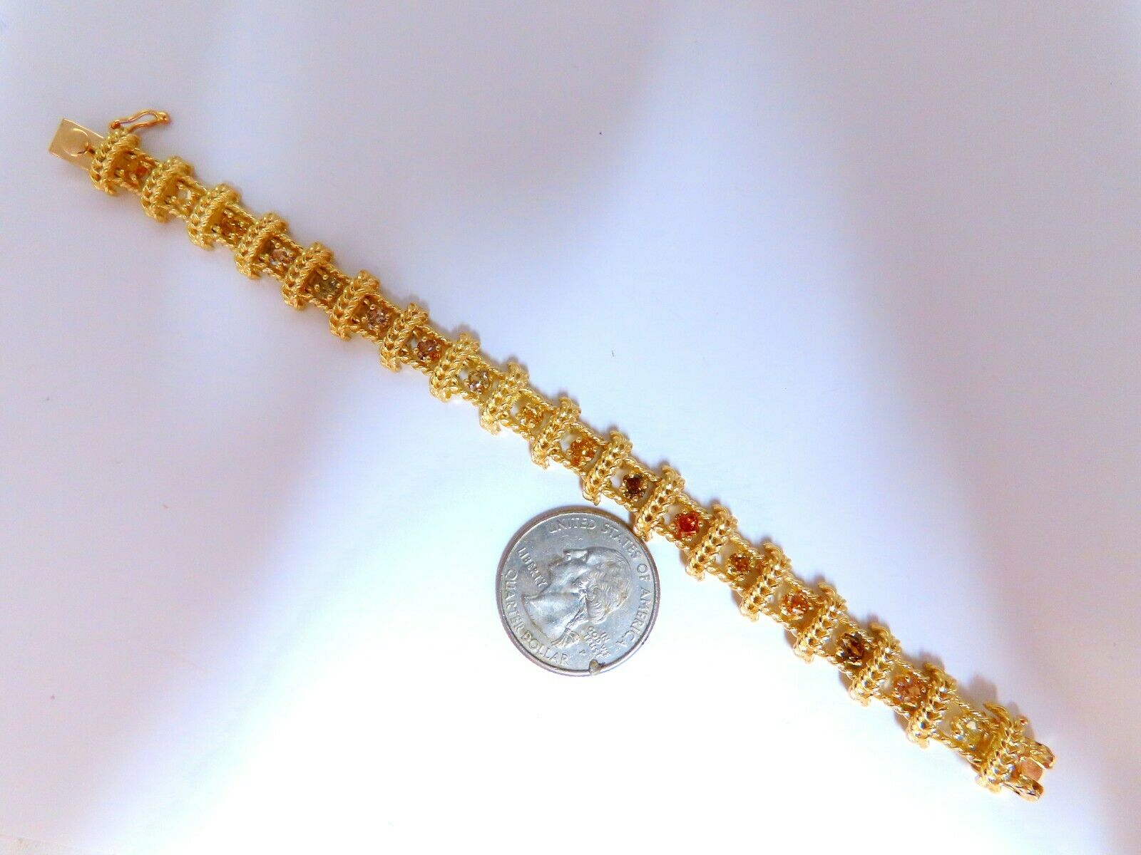 4.08ct Natural Fancy Color Diamonds Bracelet - Yellow, Orange, Green & Brown Diamonds in 14K Gold | Elegant Jewelry for Weddings, Parties & Special Occasions
