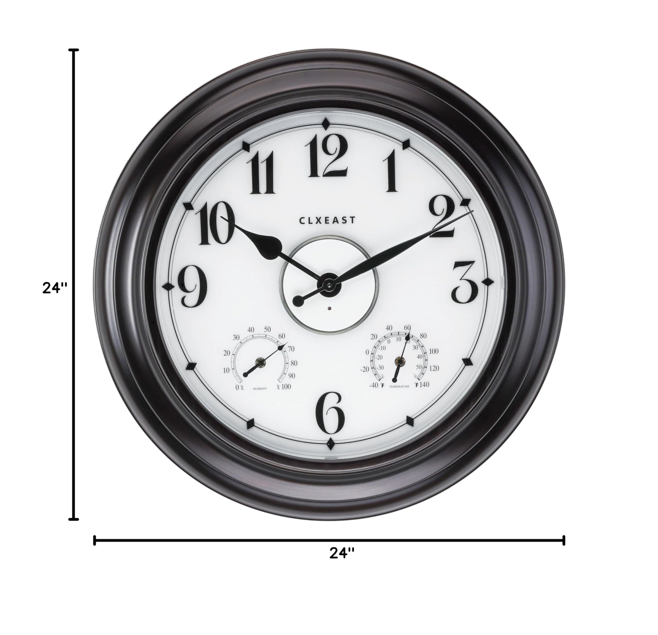 CLXEAST 24 Inch LED Outdoor Metal Clock - Waterproof, Large Lighted Wall Clock with Temperature & Humidity Display - Oil Rubbed Bronze Black - Perfect for Patio, Garden, Backyard & Easter Decorations