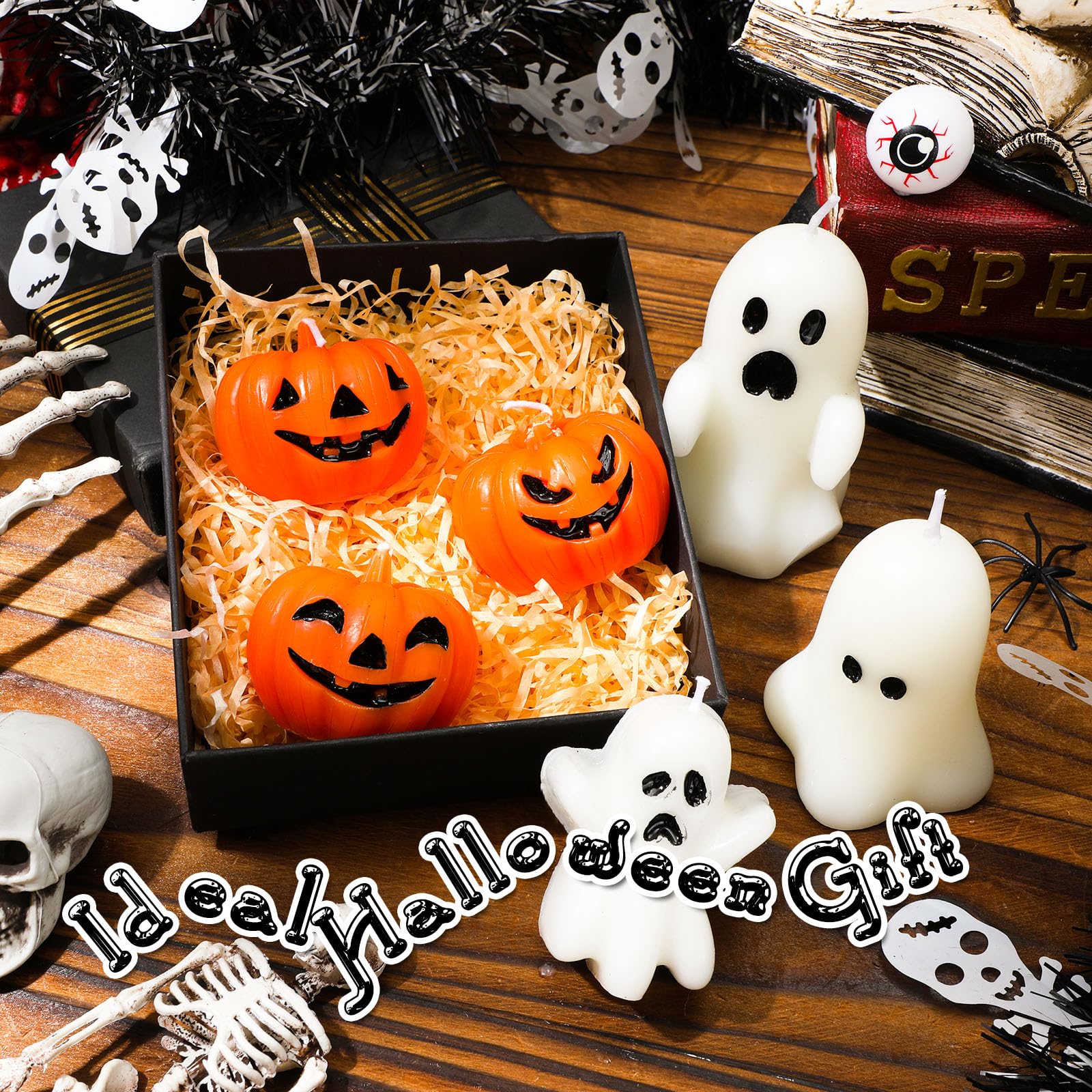 MTLEE 6-Piece Halloween Pumpkin Candle Set - Spooky Ghost Tabletop Candles for Home Decor | Perfect for Halloween Party, Fall Centerpiece & Cozy Autumn Ambiance