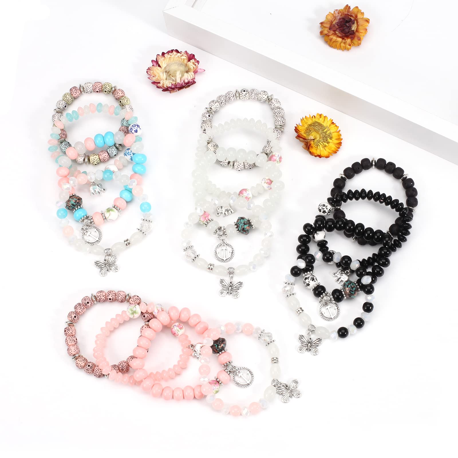Stylish Bohemian Stretch Bracelets for Women - Multilayer Colorful Beaded Charm Bracelet Set | Perfect for Festival, Beach & Everyday Wear