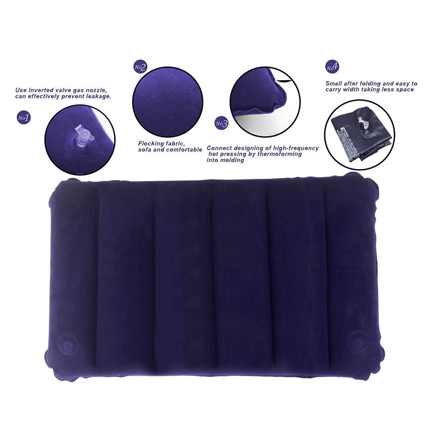 Ultralight Inflatable Travel Neck Pillow - Soft Velvet Portable Pillow for Airplane, Car, Camping & Backpacking - Comfortable Sleeping Support for Adults & Kids - Perfect for Long Flights, Road Trips & Outdoor Adventures - Blue