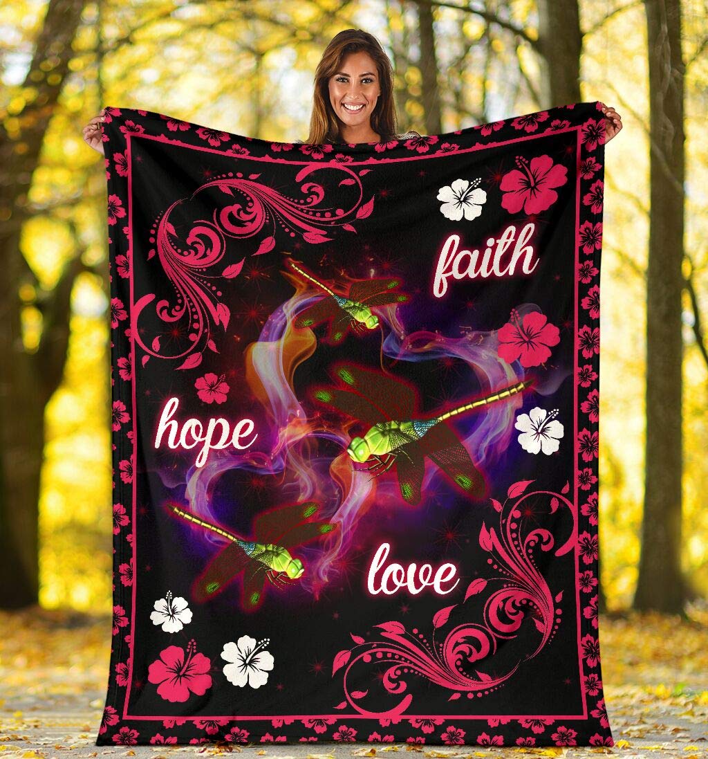 Faith Hope Love Dragonfly Quotes Ultra Soft Plush Fleece Blanket - 50x60 Inch Christmas Gift for Women, Cozy Sofa & Bed Throw - Perfect for Holiday Decor, Winter Warmth & Thoughtful Present