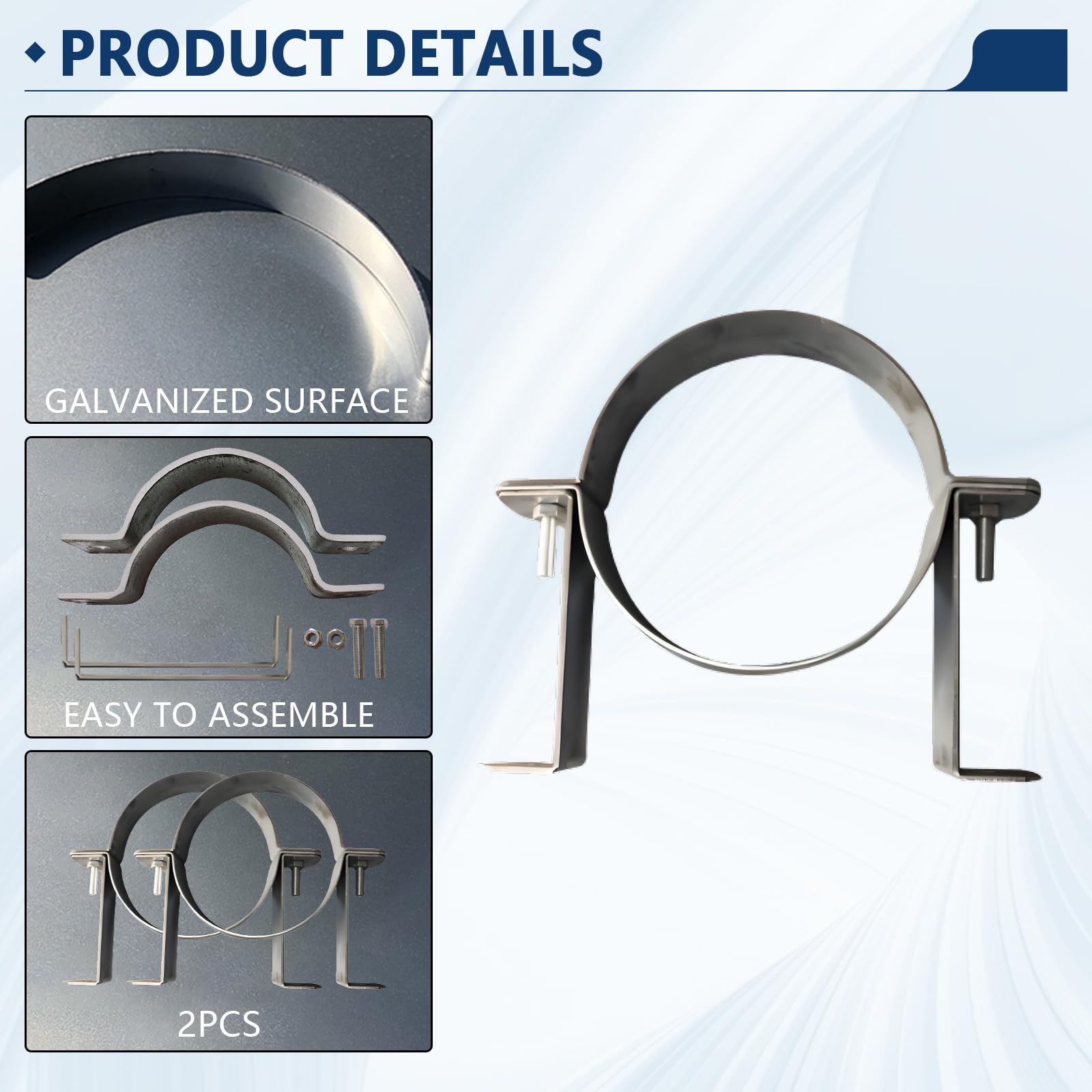 2 Pack 6 Inch Adjustable B Vent Wall Straps - Silver Round Gas Vent Pipe Brackets for Chimney & HVAC Duct Support - Perfect for Home Heating Systems & Fireplace Installations