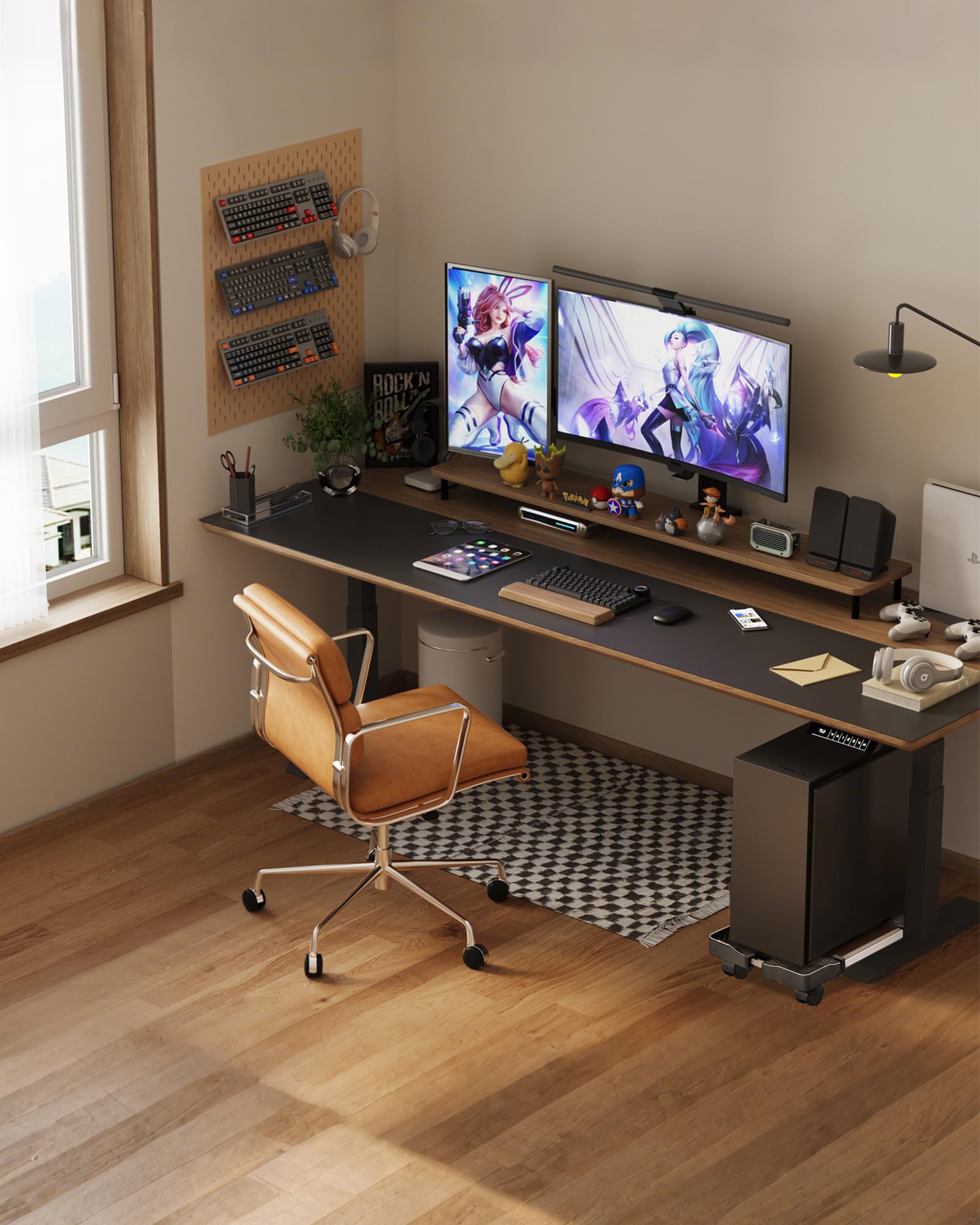 Adjustable CPU Stand for PC with Wheels and Brakes - Removable Computer Case Holder for Desktop - Black - Perfect for Office, Gaming, and Home Workspace Organization