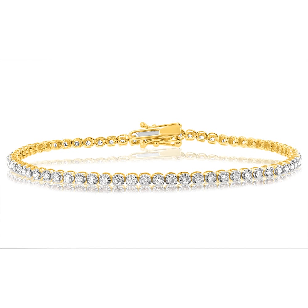 1 Carat Diamond Tennis Bracelet - 70 Round Brilliant Cut Diamonds in 9K Yellow Gold | Elegant Jewelry Gift for Women, Anniversary, Wedding, Special Occasions