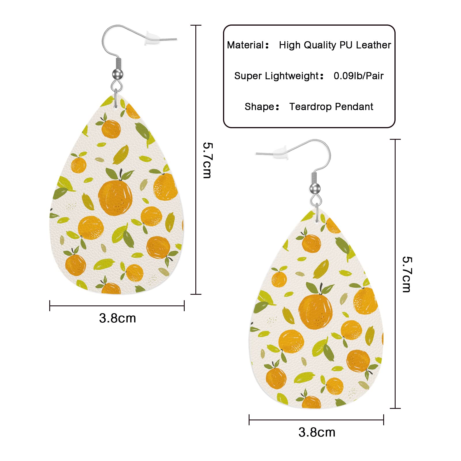 Hand-Painted Orange Faux Leather Dangle Earrings - Citrus Fruit Teardrop Drop Earrings for Women - Perfect for Weddings, Bridal Parties & Summer Fashion Accessories