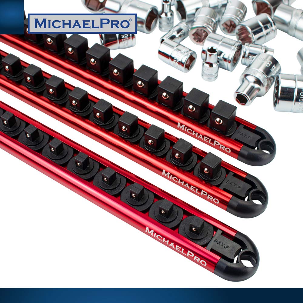 MichaelPro 3-Piece Aluminum Socket Organizer Rail Set - 1/4