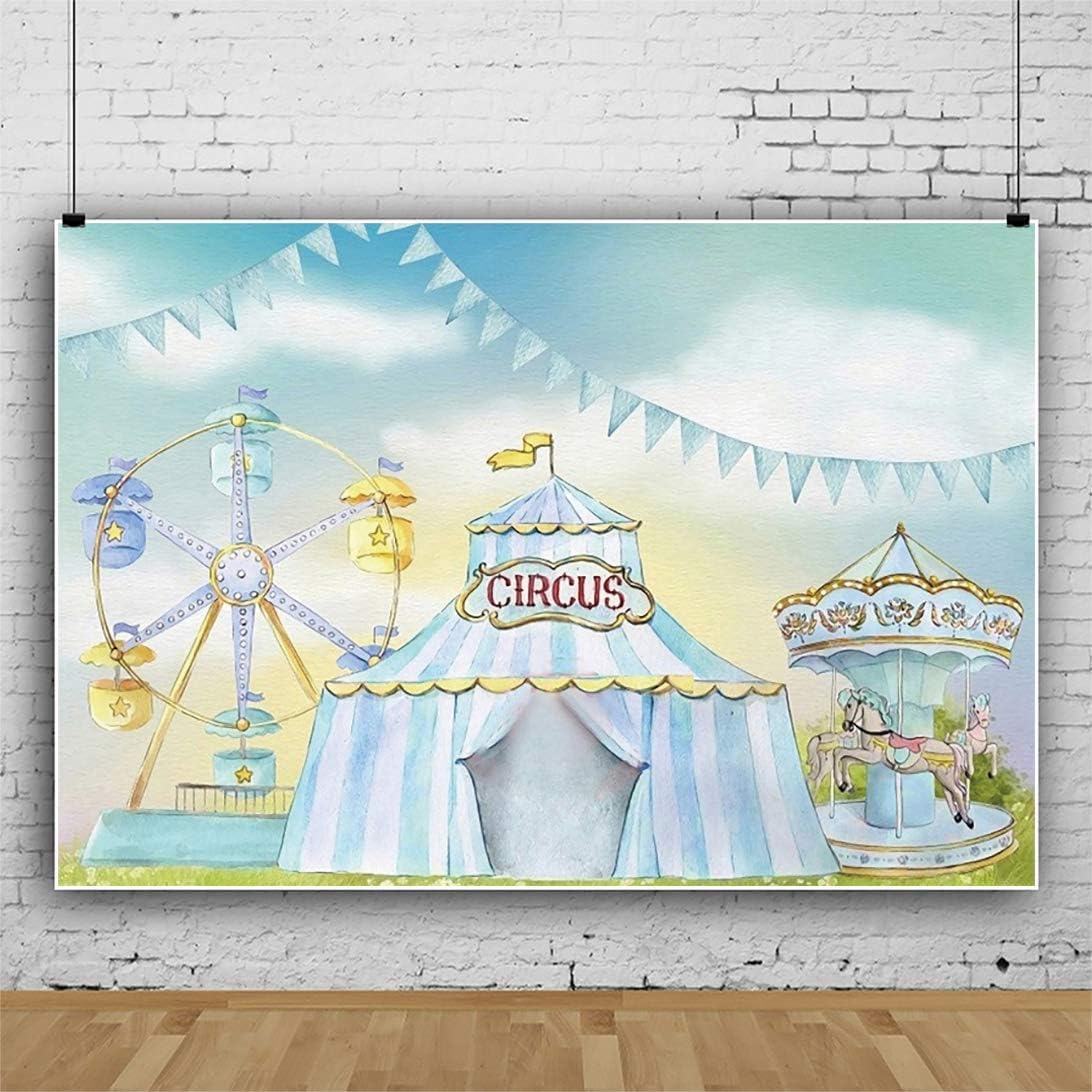 Yeele 6x4ft Light Blue Circus Carnival Backdrop for Photography - Perfect for Baby Showers, Newborn Photos, Carousel & Ferris Wheel Themed Parties, Kids Birthday Photoshoots and Circus Tent Decorations