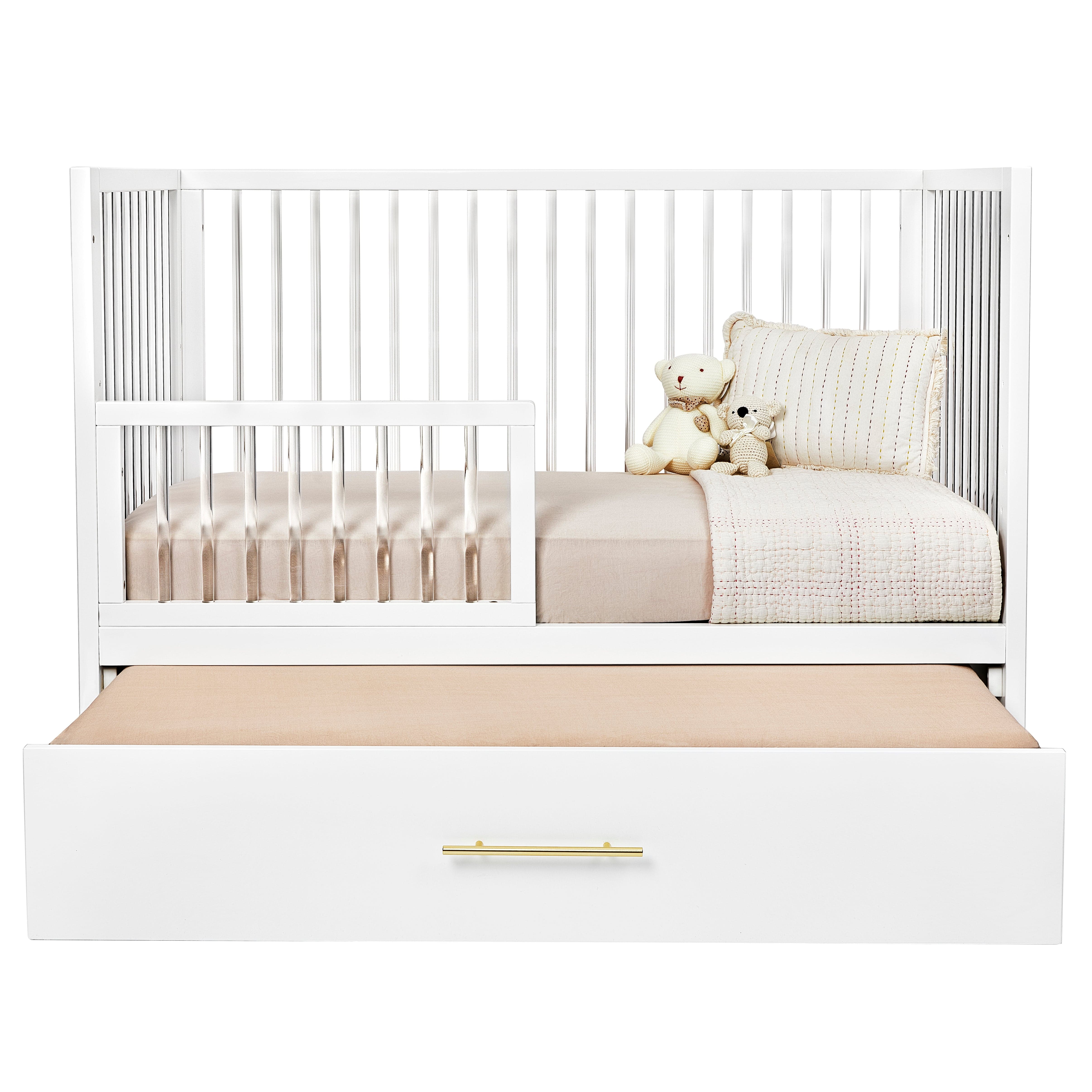 Hush Crib with Trundle - Gold Handle Baby Bed for Nursery, Toddler & Guest Room - Perfect for Small Spaces & Sleepovers